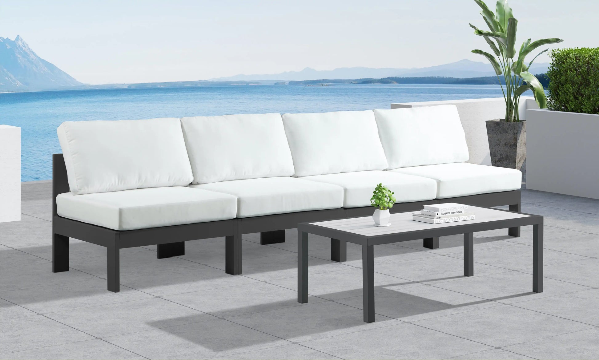 Nizuc - Outdoor Patio 4 Seat Armless Modular Sofa With Gray Frame - Best Buy Furniture