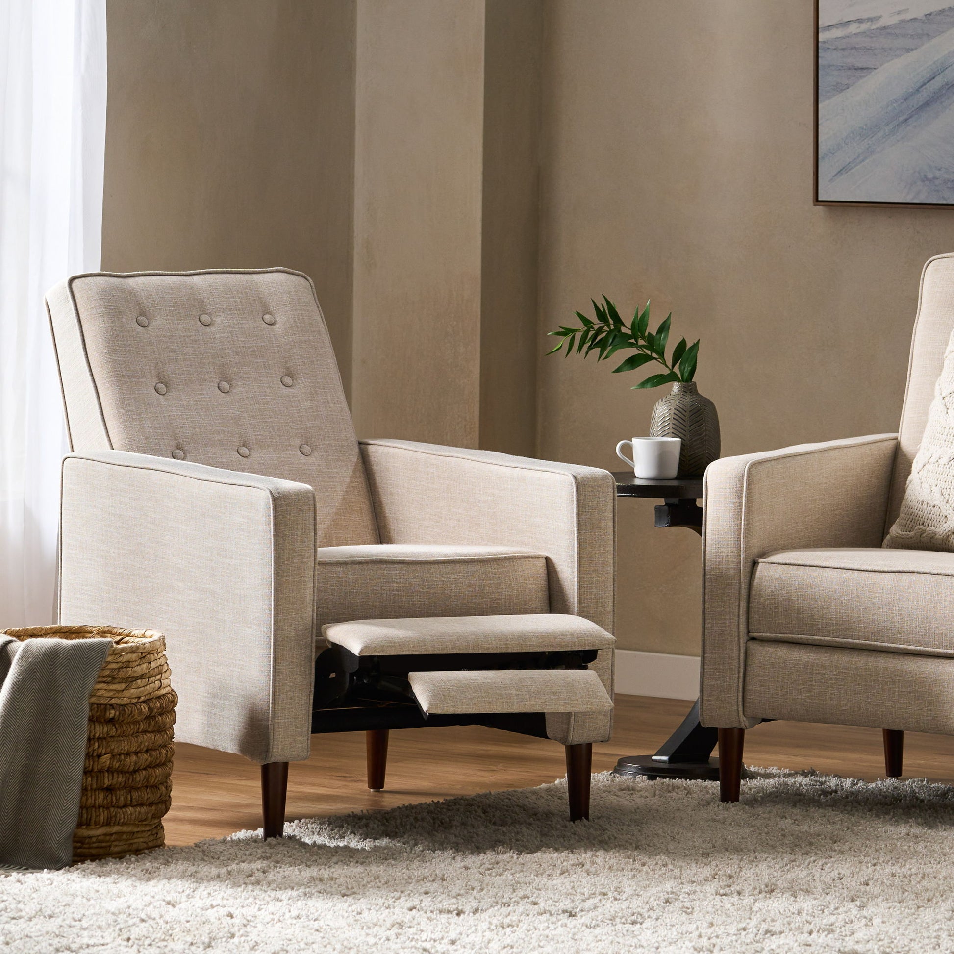 Mid-Century Modern Recliner With Button Tufted Waffle Stitch - Best Buy Furniture