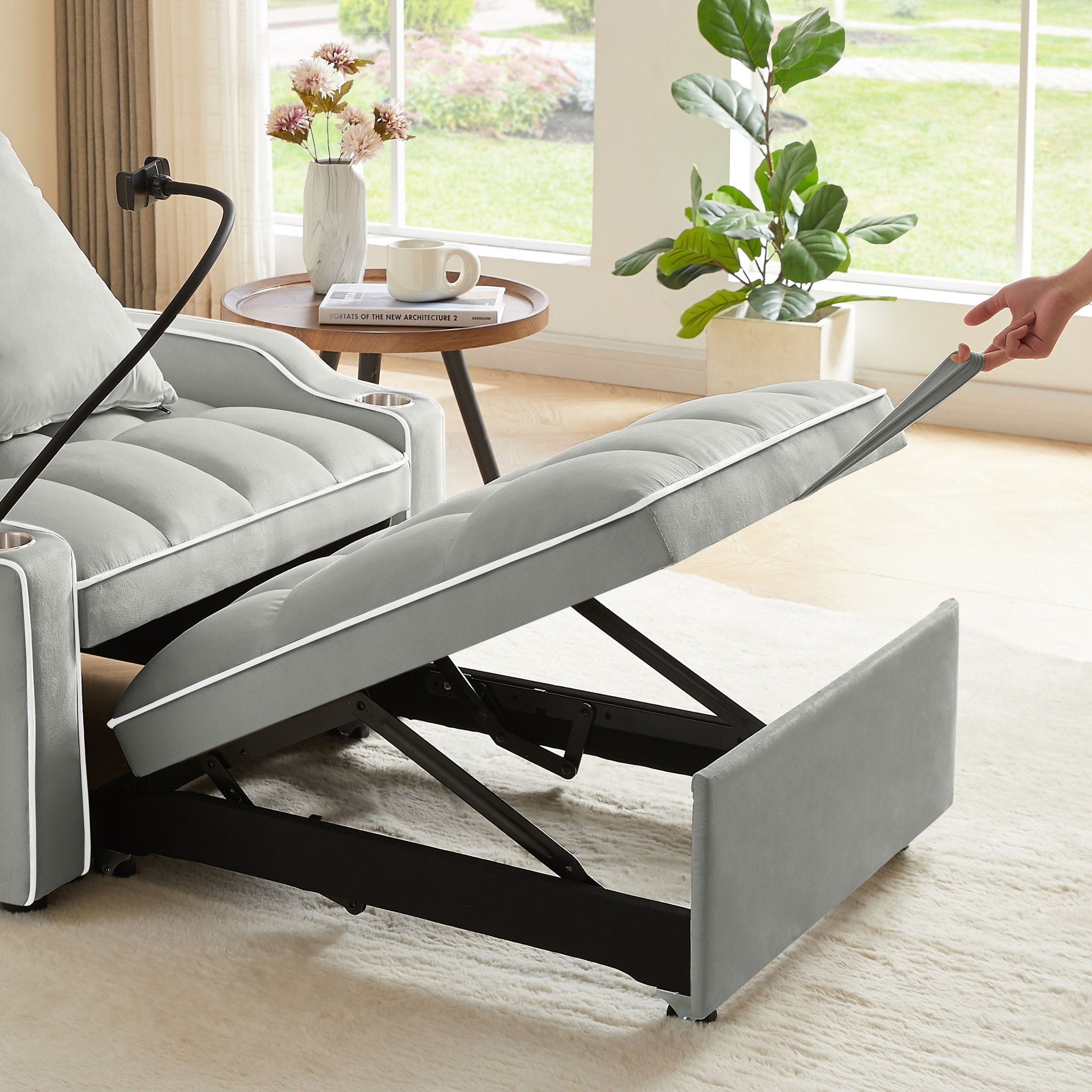 Convertible Velvet 3 In 1 Sofa Bed With Adjustable Sleeper Chair And Multi Pockets - Best Buy Furniture