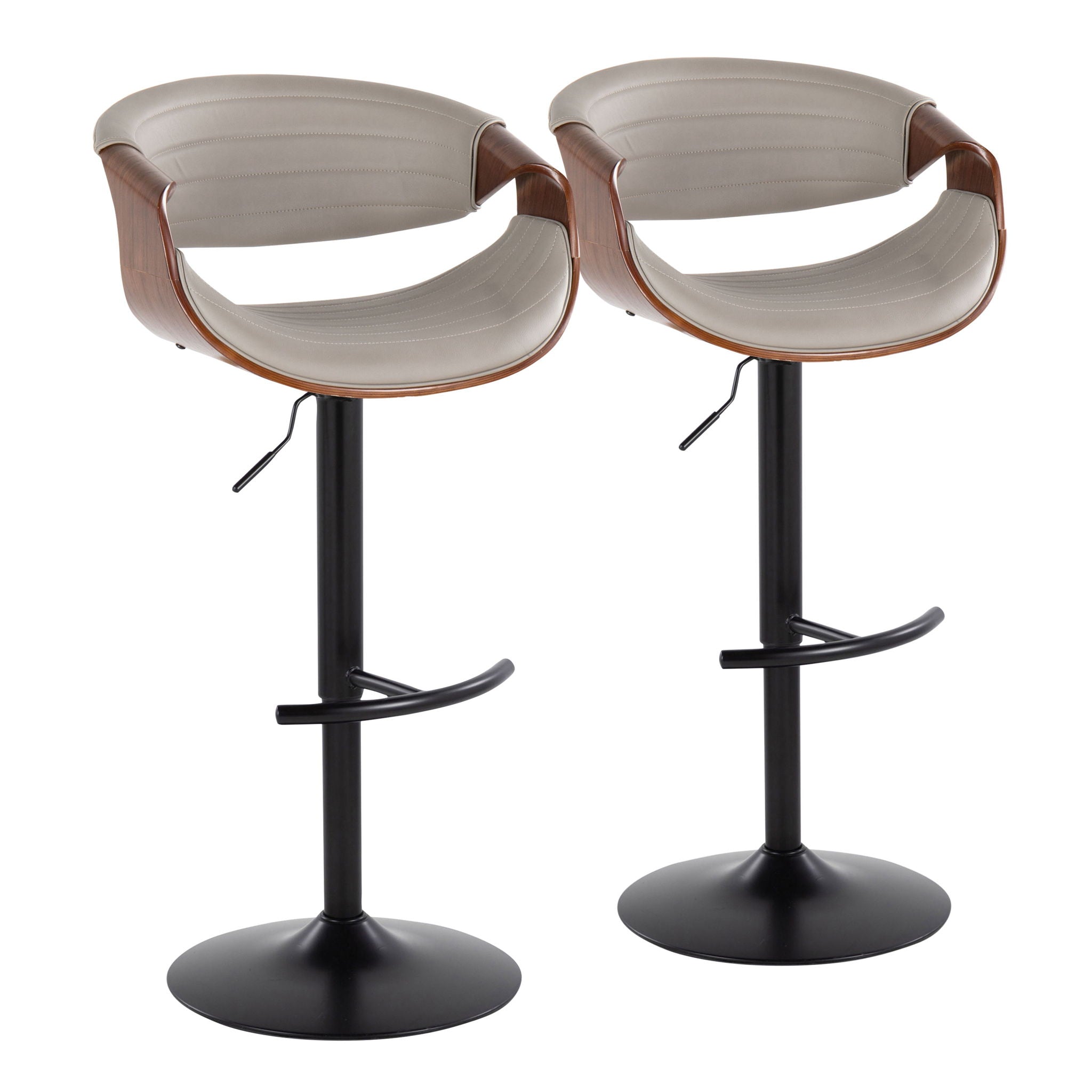 Symphony - Mid Century Modern Adjustable Barstool With Swivel With Rounded T Footrest (Set of 2) - Best Buy Furniture