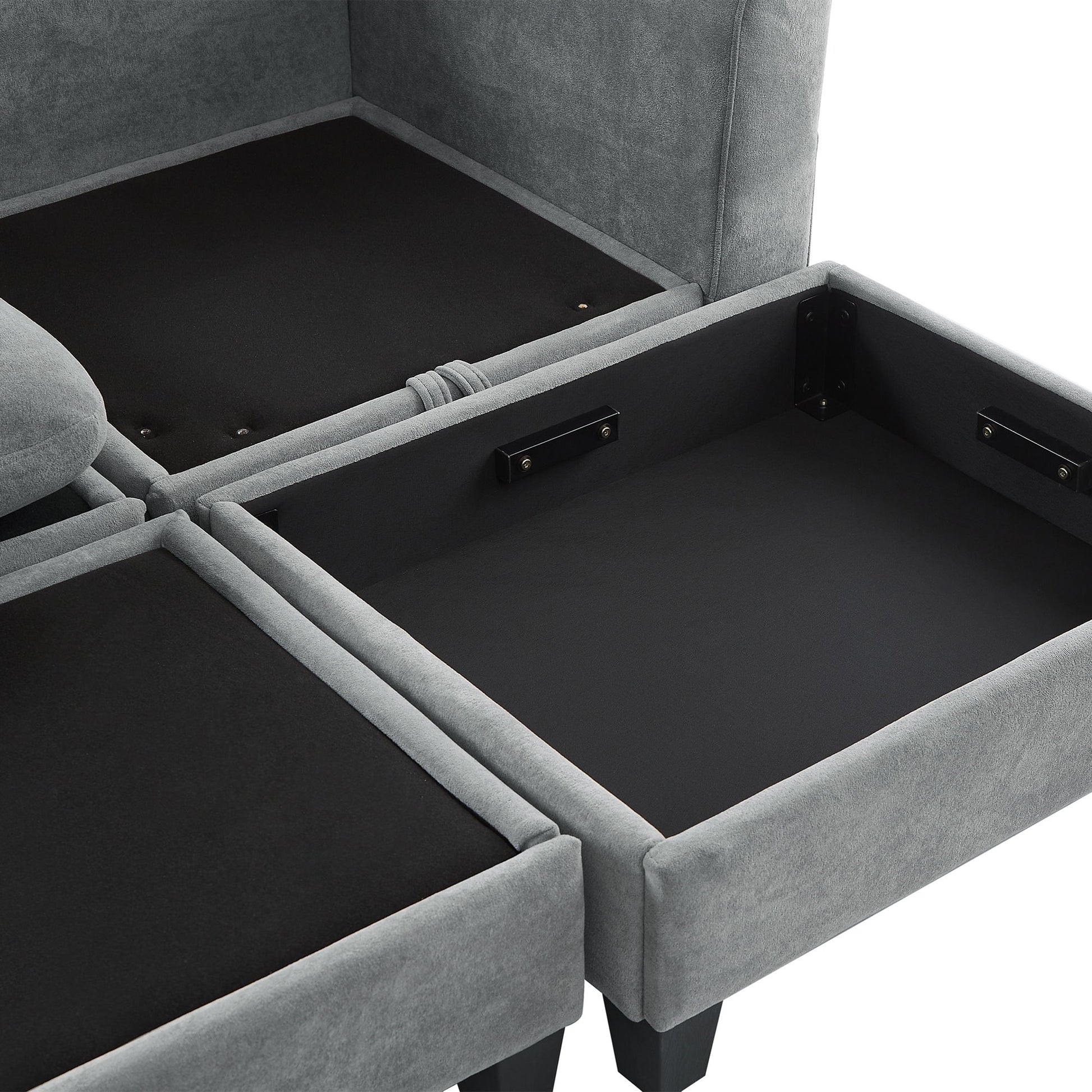 Upholstered L Shaped Sectional Sofa With Storage, Movable Ottoman, And 6 Throw Pillows - Best Buy Furniture