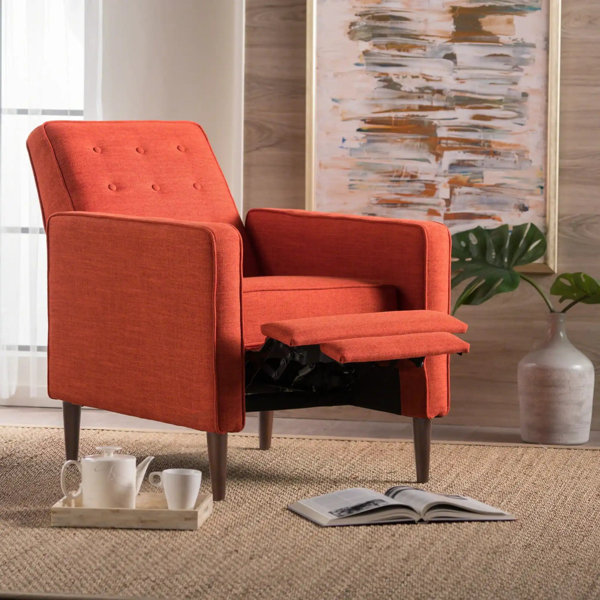 Mid-Century Modern Recliner With Button Tufted Waffle Stitch - Best Buy Furniture