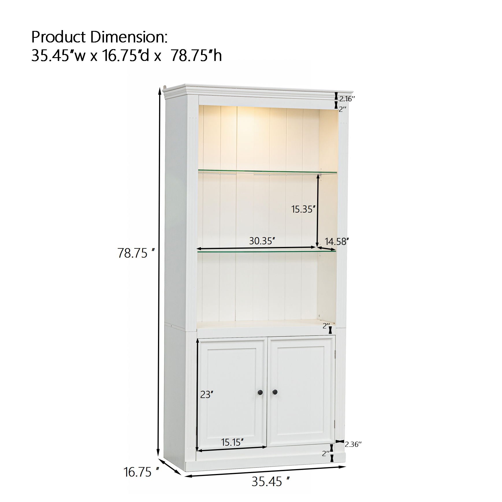 Retro Style Display Bookcase With Adjustable LED Ceiling Light And Tempered Glass Shelves - White - Best Buy Furniture