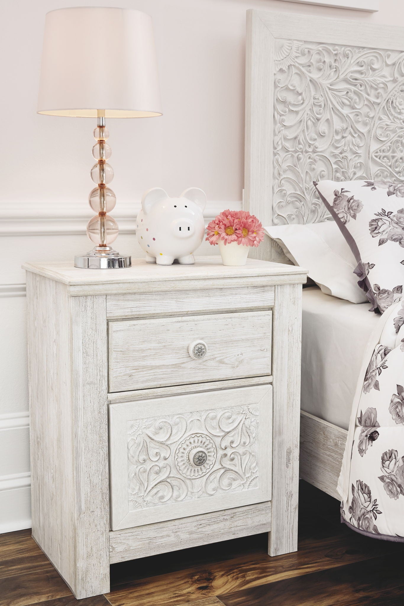 Paxberry - Two Drawer Night Stand - Whitewash - Best Buy Furniture