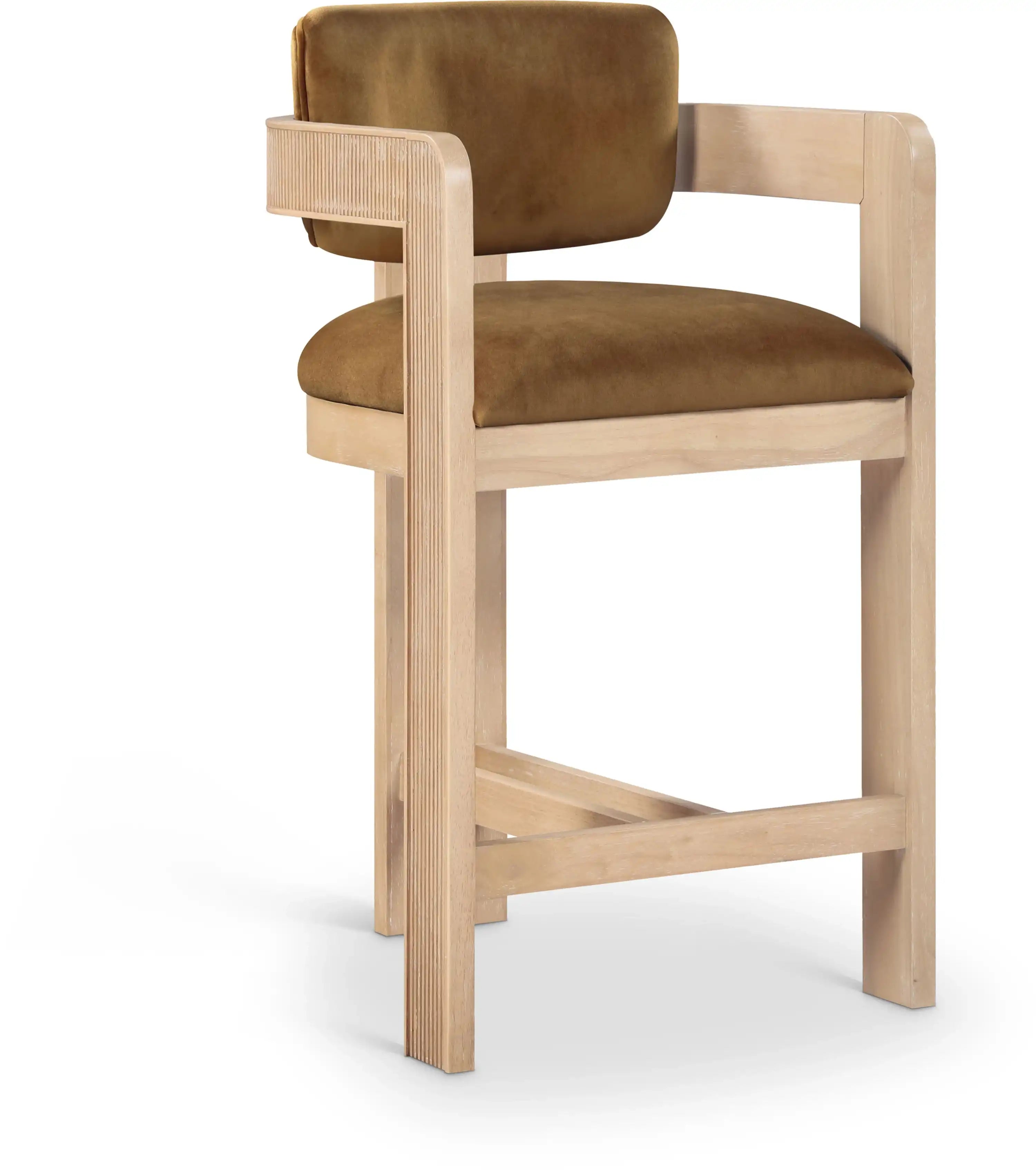 Sacha - Velvet Stool With Natural Base - Saddle - Best Buy Furniture