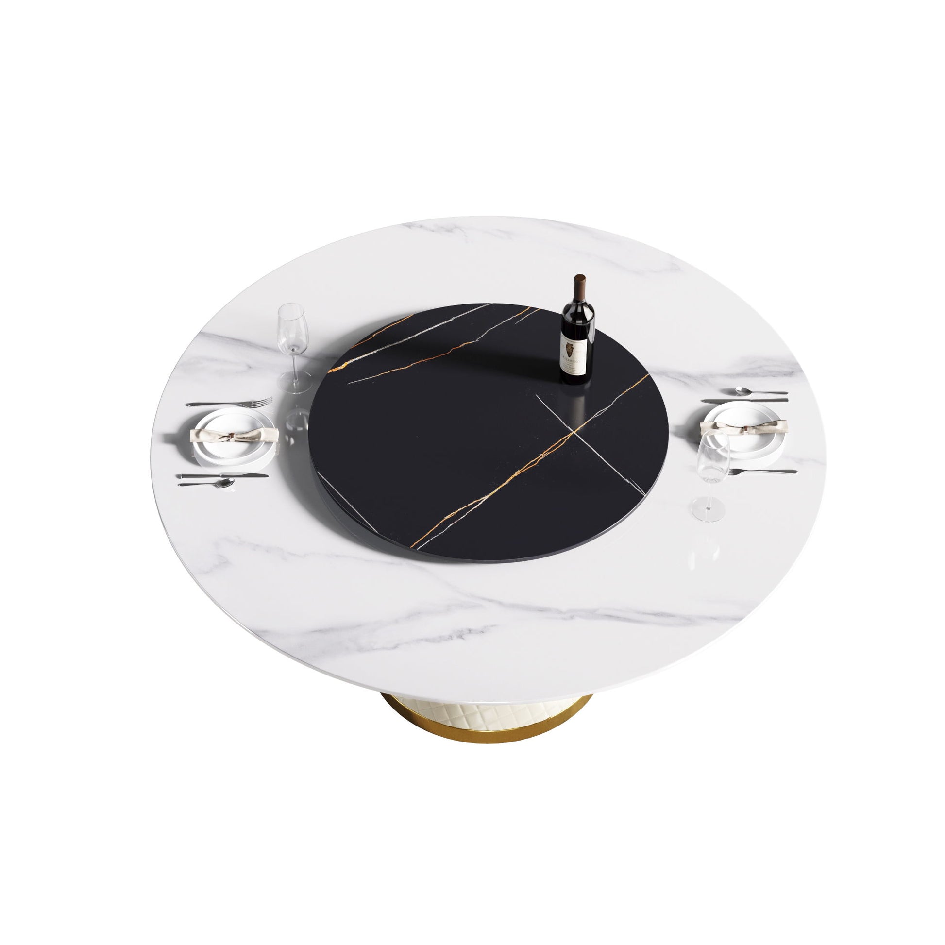 Modern Artificial Stone Round Carbon Steel Base Dining Table, Artificial Stone Turntable - Best Buy Furniture