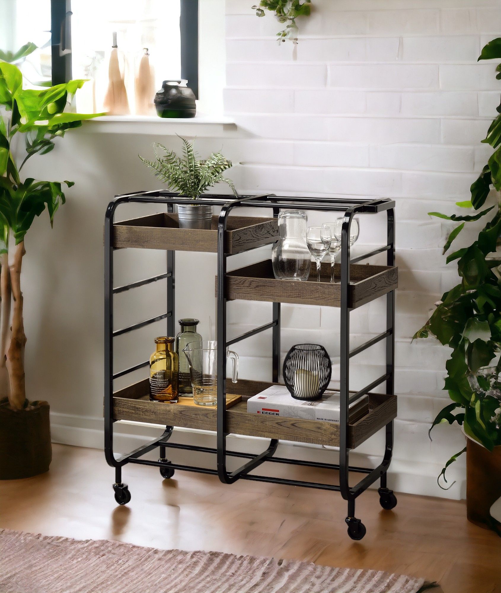 Vorrik - Serving Cart - Black / Walnut - Best Buy Furniture
