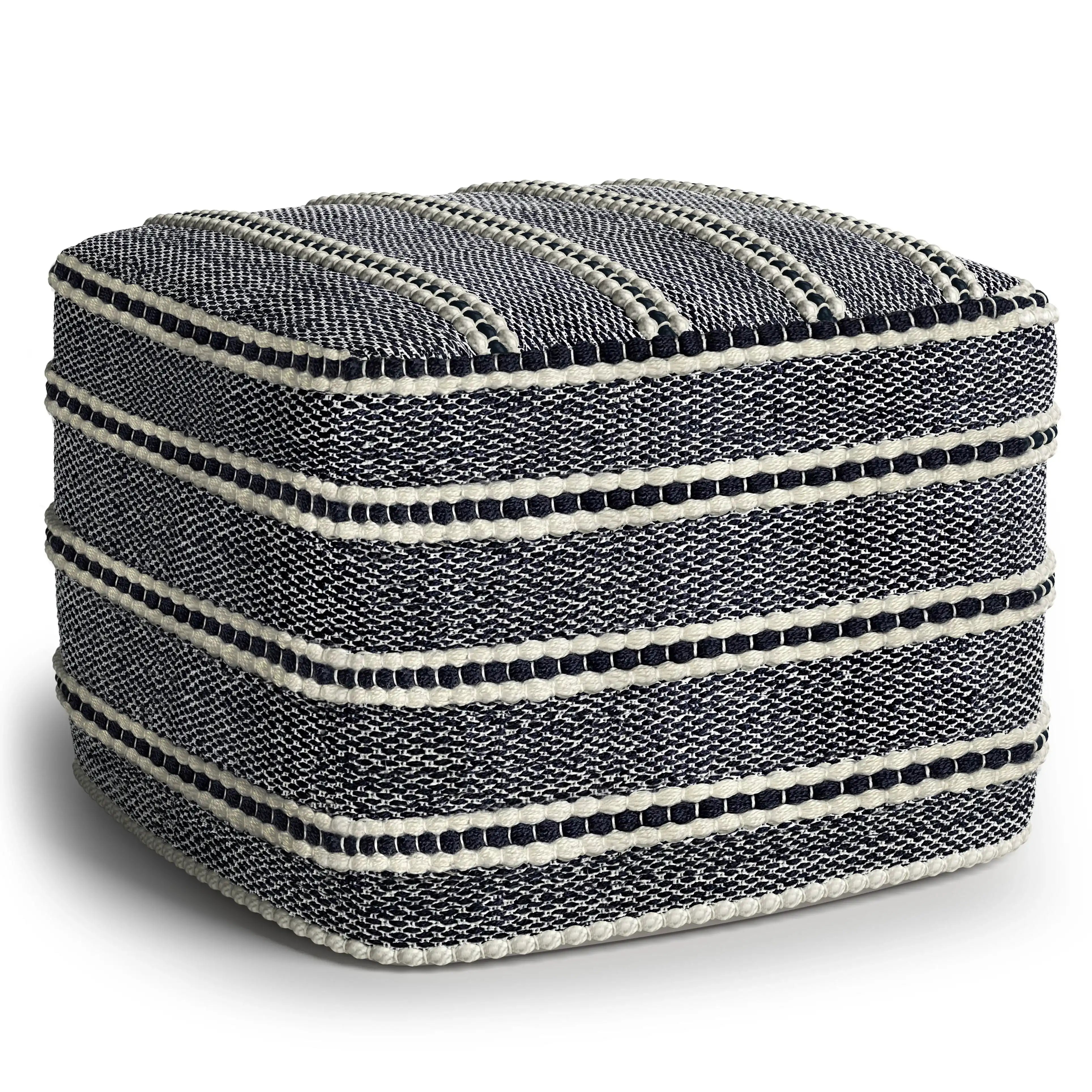 Corrie - Square Woven Outdoor / Indoor Pouf - Navy / White - Best Buy Furniture