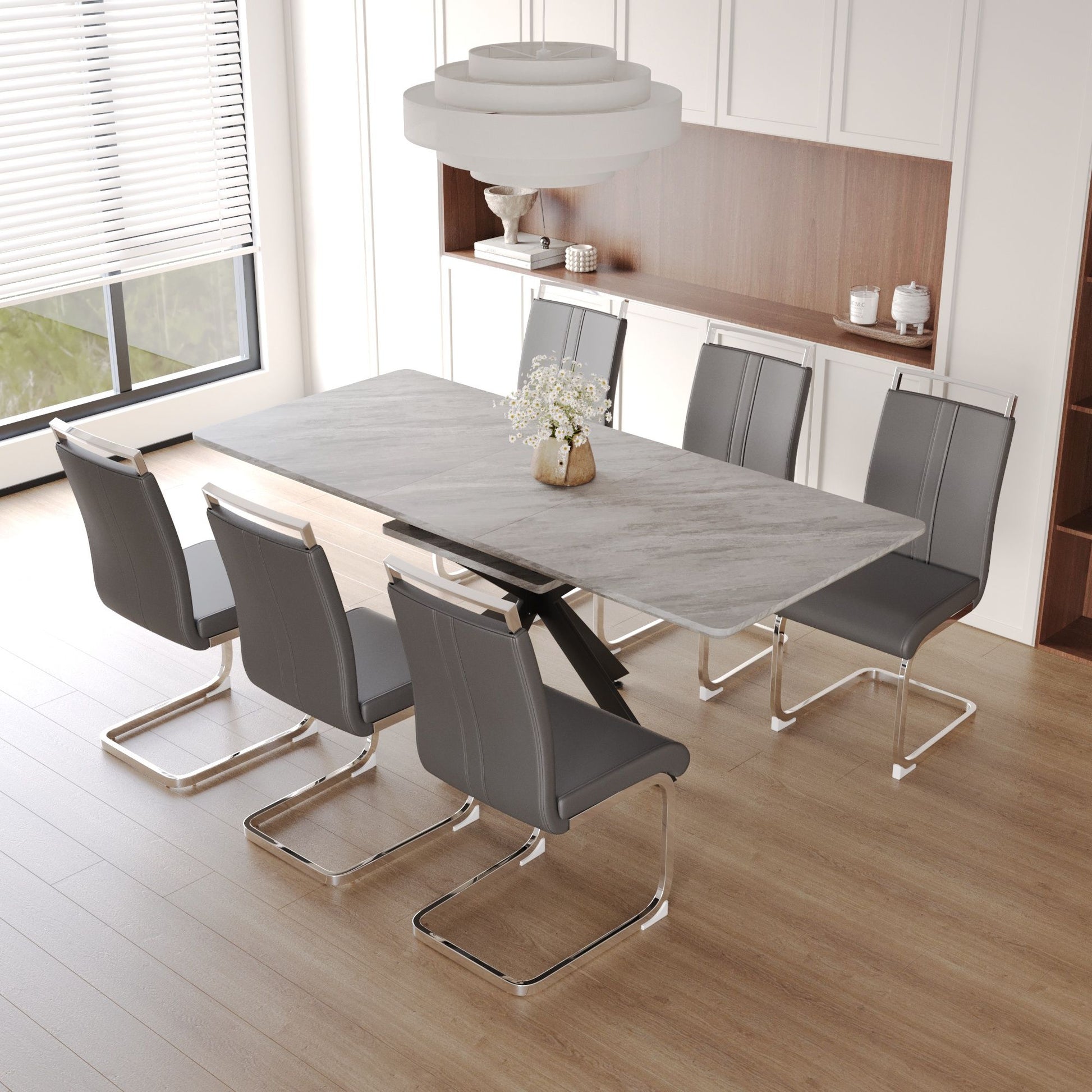 Modern Extendable Dining Table Set With Soft Padded Armless Chairs - Best Buy Furniture