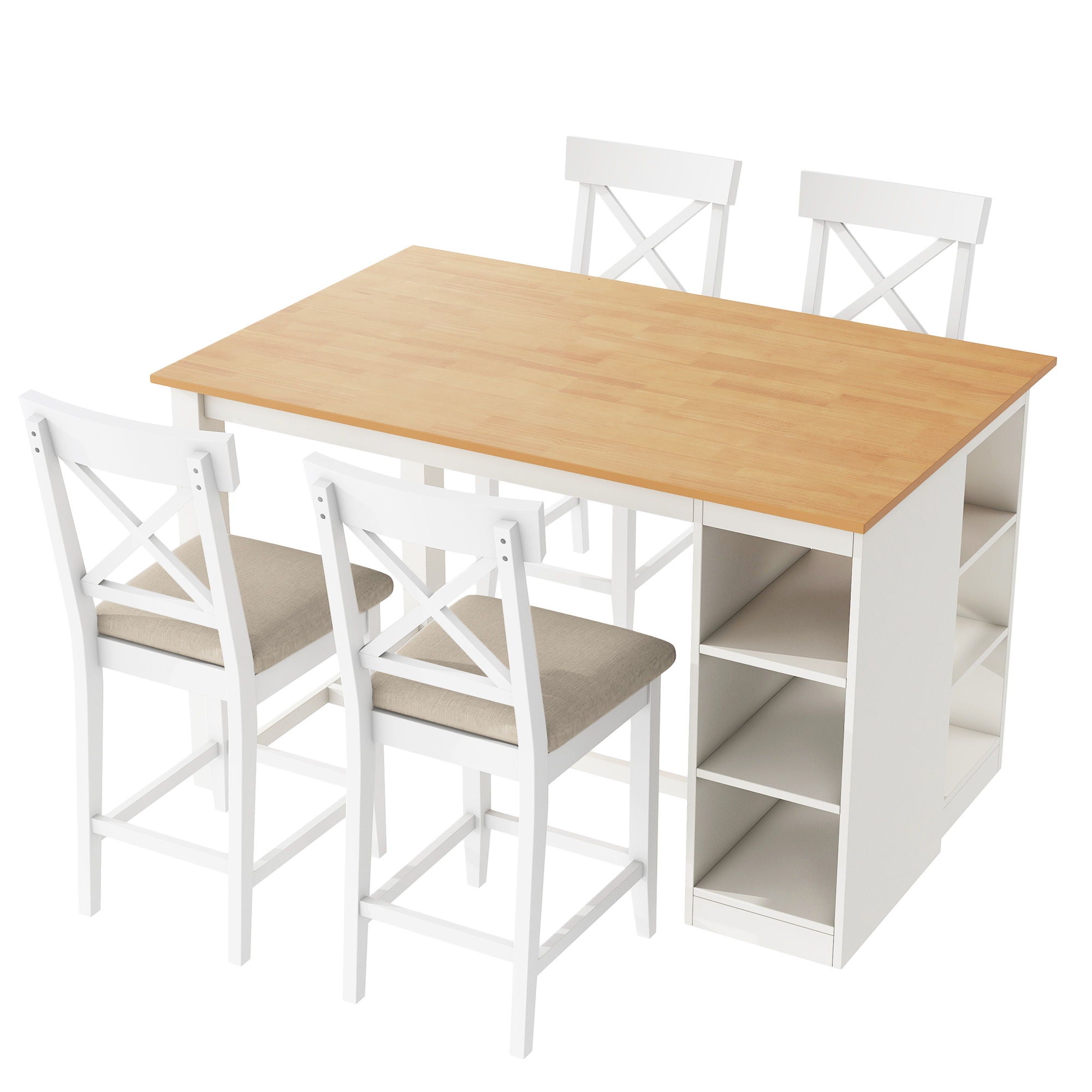 Solid Wood Farmhouse Counter Height Dining Table Set With 3 Tier Storage Shelves - Best Buy Furniture