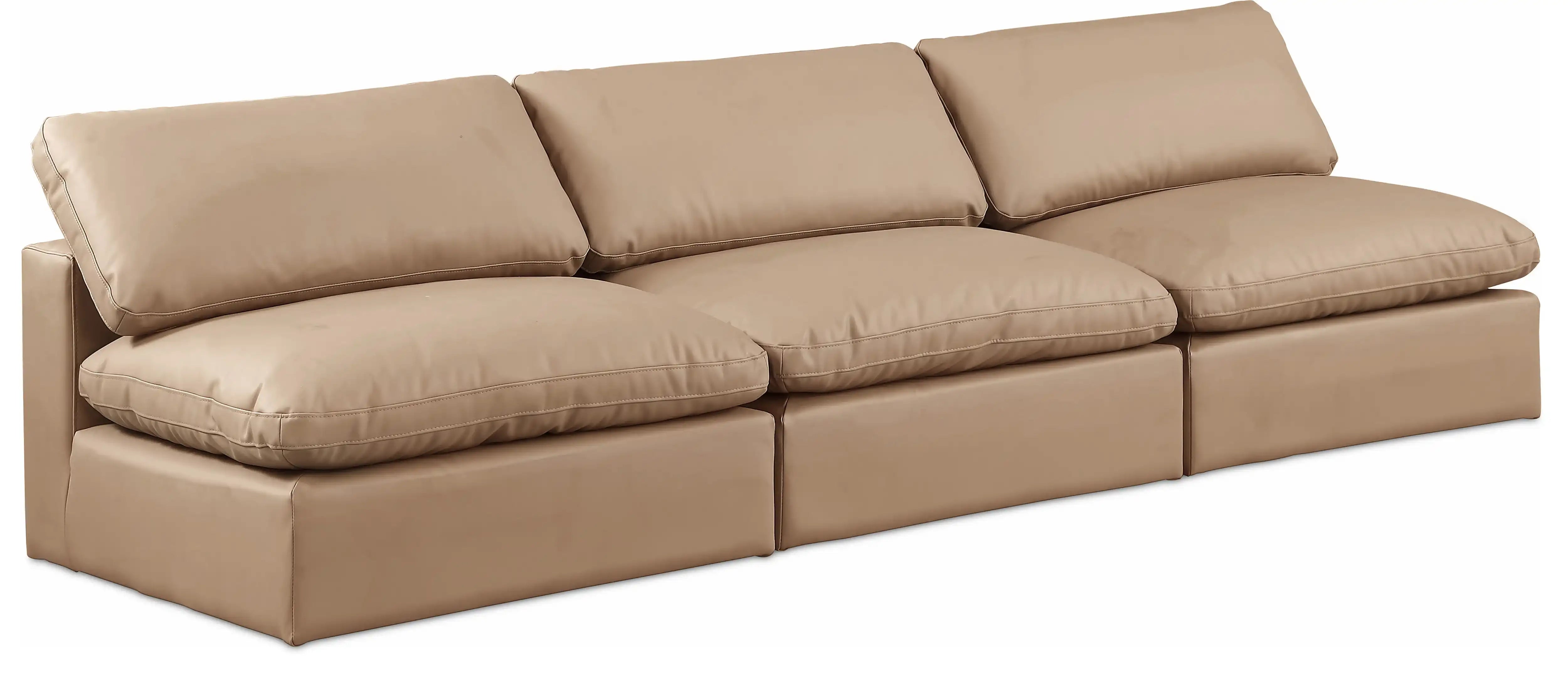 Comfy - Faux Leather Modular Armless Sofa 3 Pieces - Tan - Best Buy Furniture