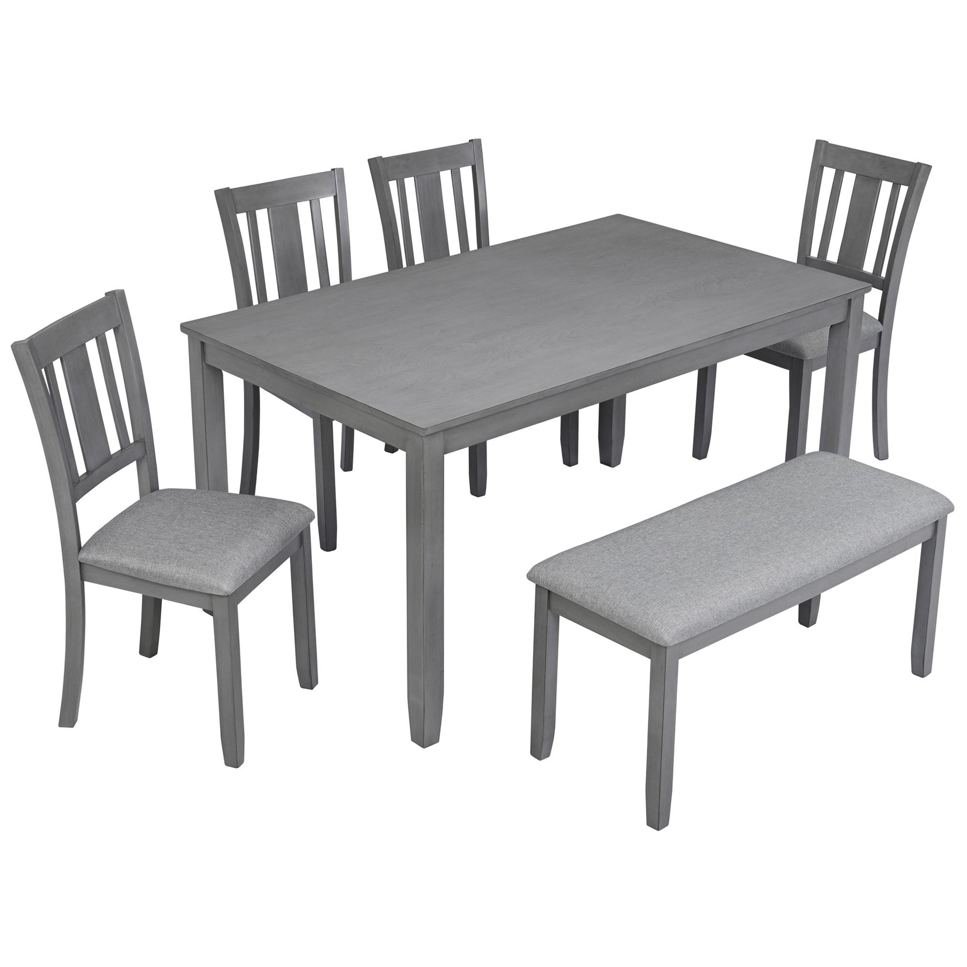 6 Pieces Kitchen Dining Set, Rectangular Wooden Dining Table With 4 Upholstered Chairs And A Bench - Best Buy Furniture