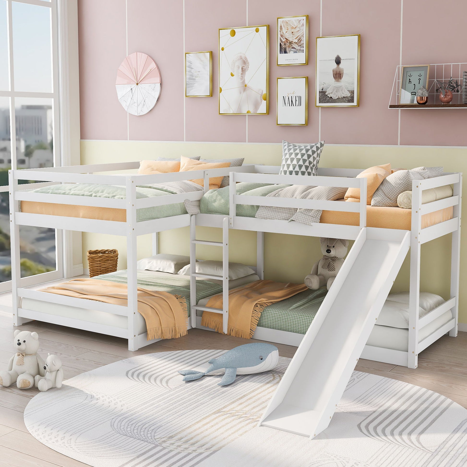 L-Shaped Bunk Bed With Slide And Short Ladder - Best Buy Furniture