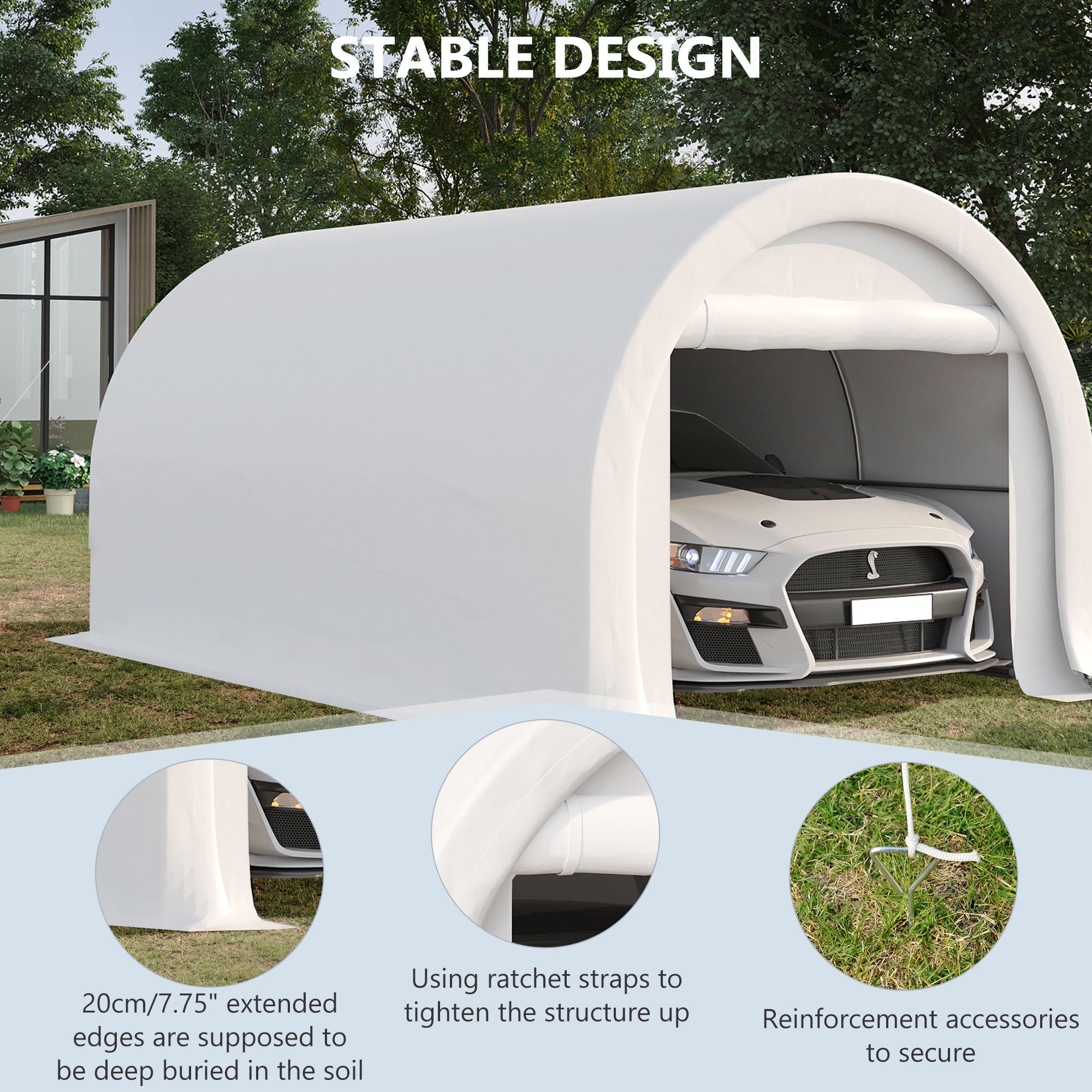 Outsunny - 10' x 16' Carport, Heavy Duty Portable Garage Storage Tent With Large Zippered Door, Anti-Uv Pe Canopy Cover For Car, Truck, Boat, Motorcycle, Bike, Garden Tools, Outdoor Work - Best Buy Furniture