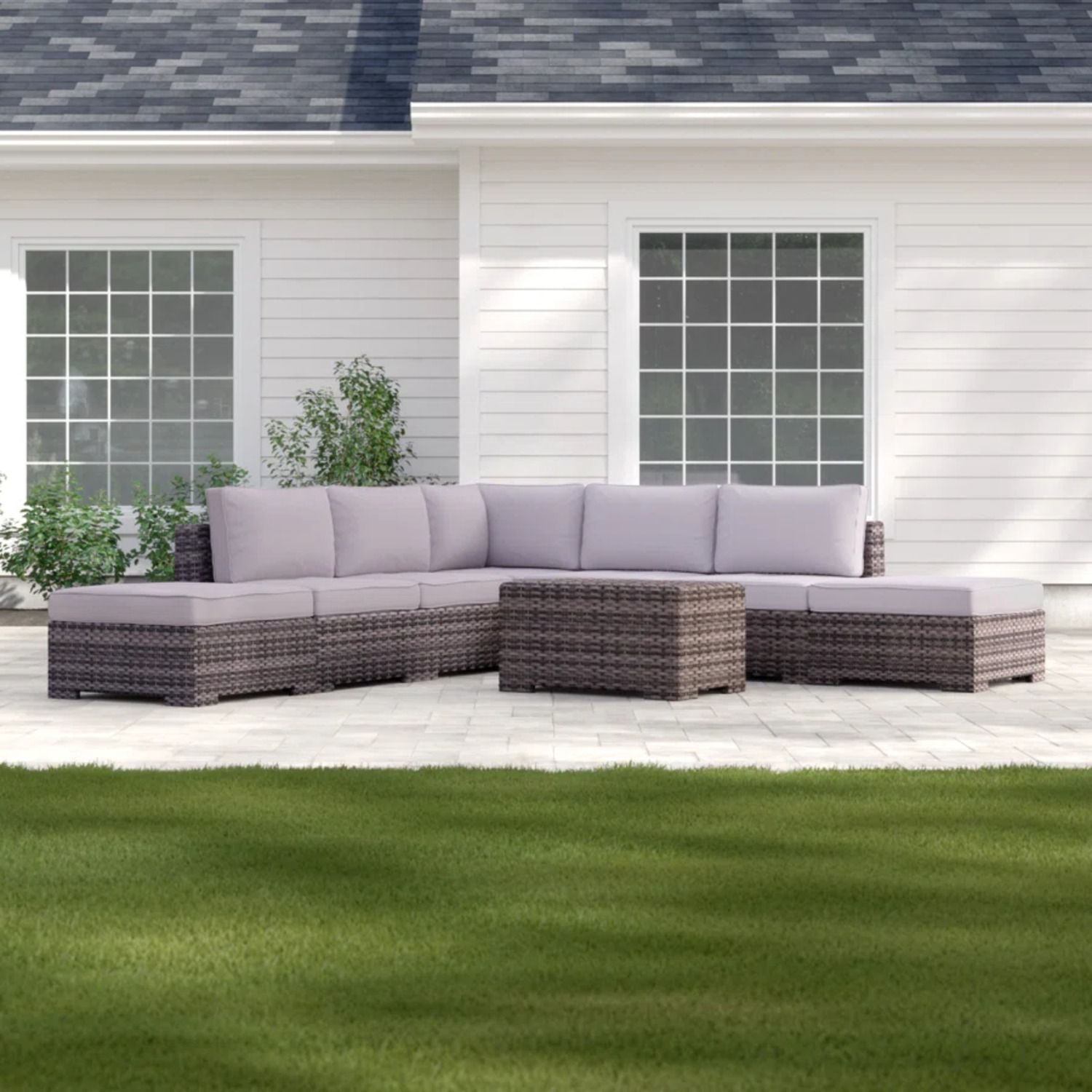 Outdoor 6 Person Wicker Seating Group With Cushions - Gray Mix - Best Buy Furniture