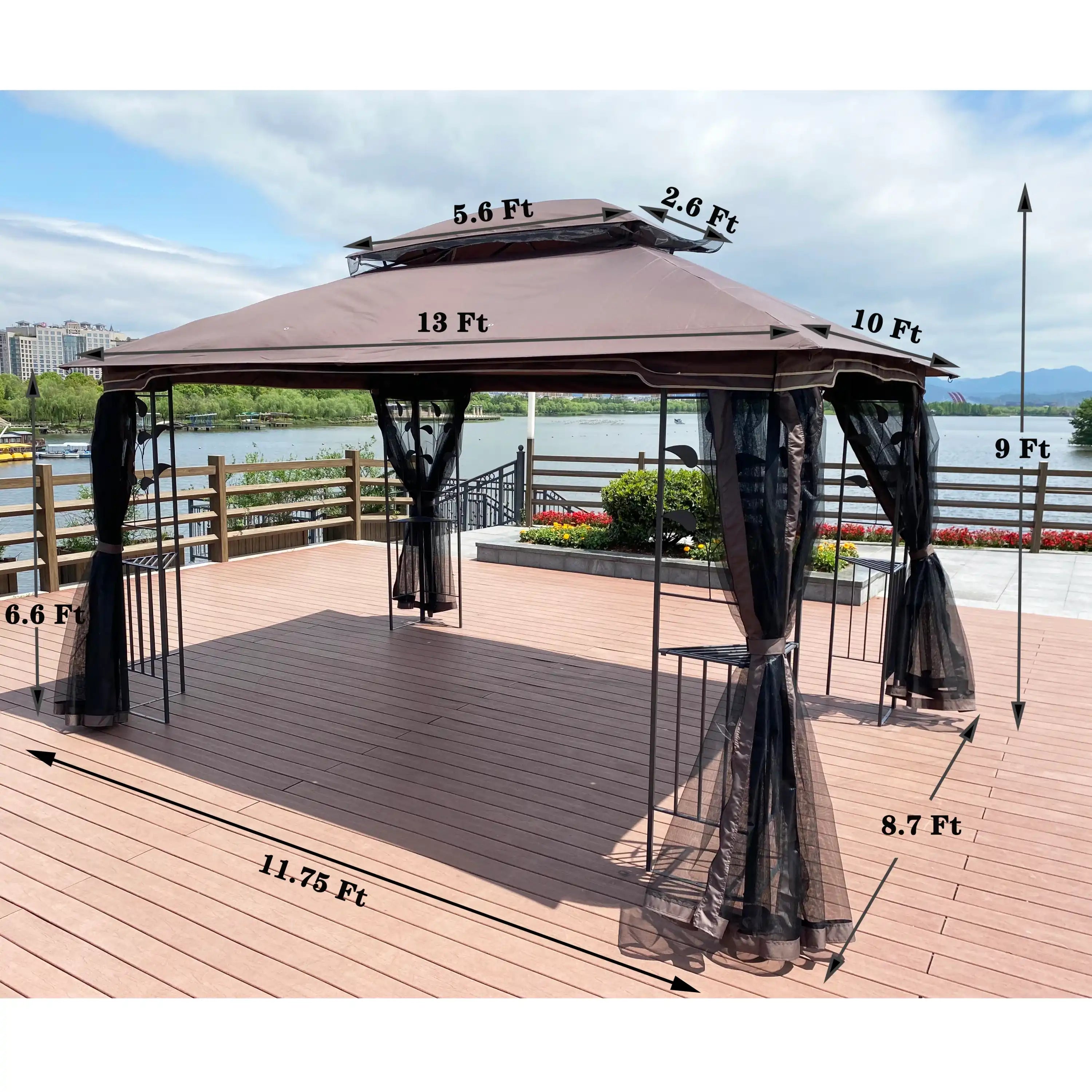 13x10 Outdoor Patio Gazebo Tent, Brown Canopy with Mesh Screens - Best Buy Furniture
