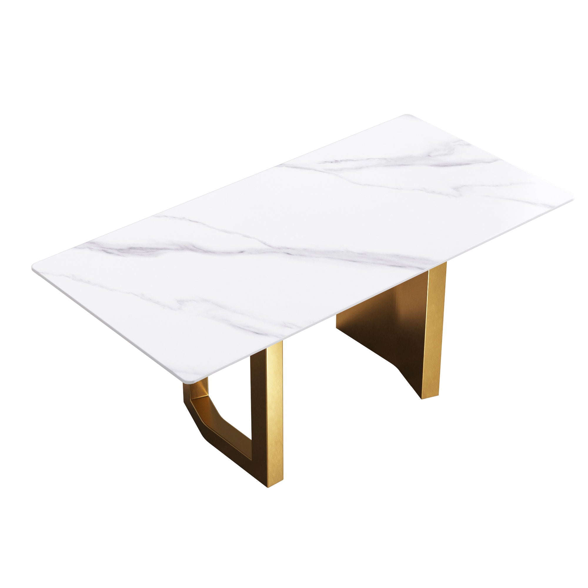 70.87" Modern Artificial Stone Straight Edge Golden Metal Leg Dining Table, Can Accommodate 6-8 People - White / Gold - Best Buy Furniture