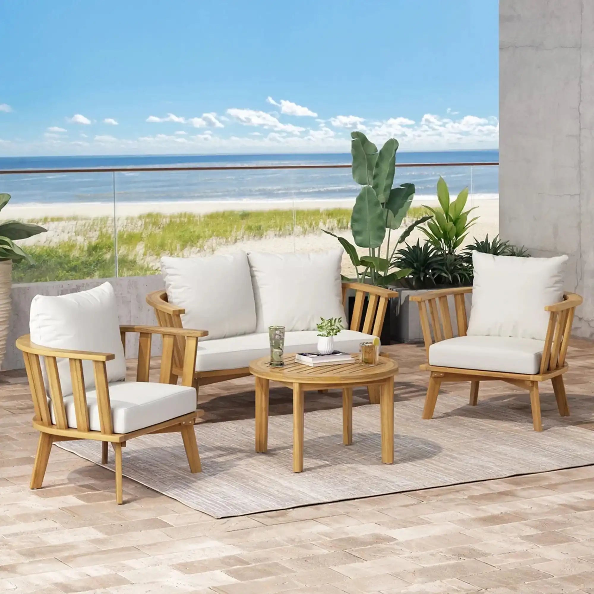 Patio Furniture Set, Outdoor Acacia Wood Patio Club Chair With Table - Best Buy Furniture