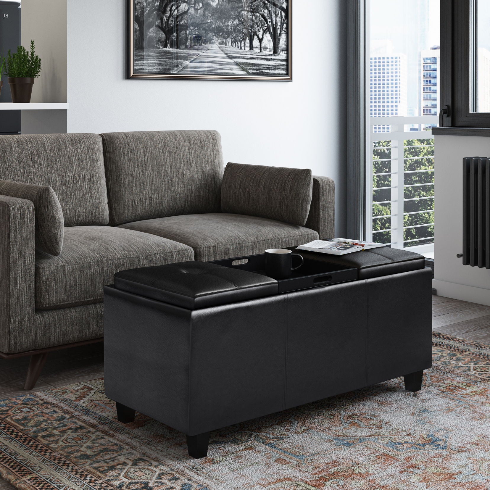 Avalon - Tray Storage Ottoman With Lift Up Lids - Midnight Black - Best Buy Furniture