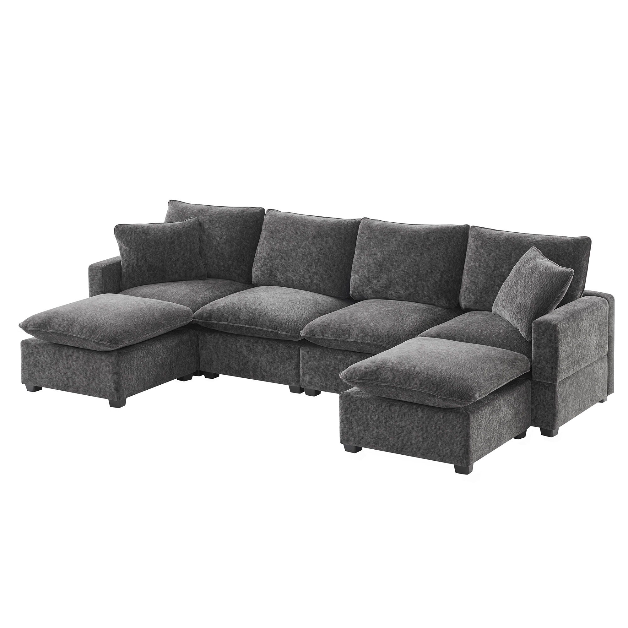 Modern U-Shape Modular Sofa, 6 Seat Chenille Sectional Couch Set With 2 Pillows Included, Freely Combinable Indoor Funiture For Living Room, Apartment, Office - Best Buy Furniture