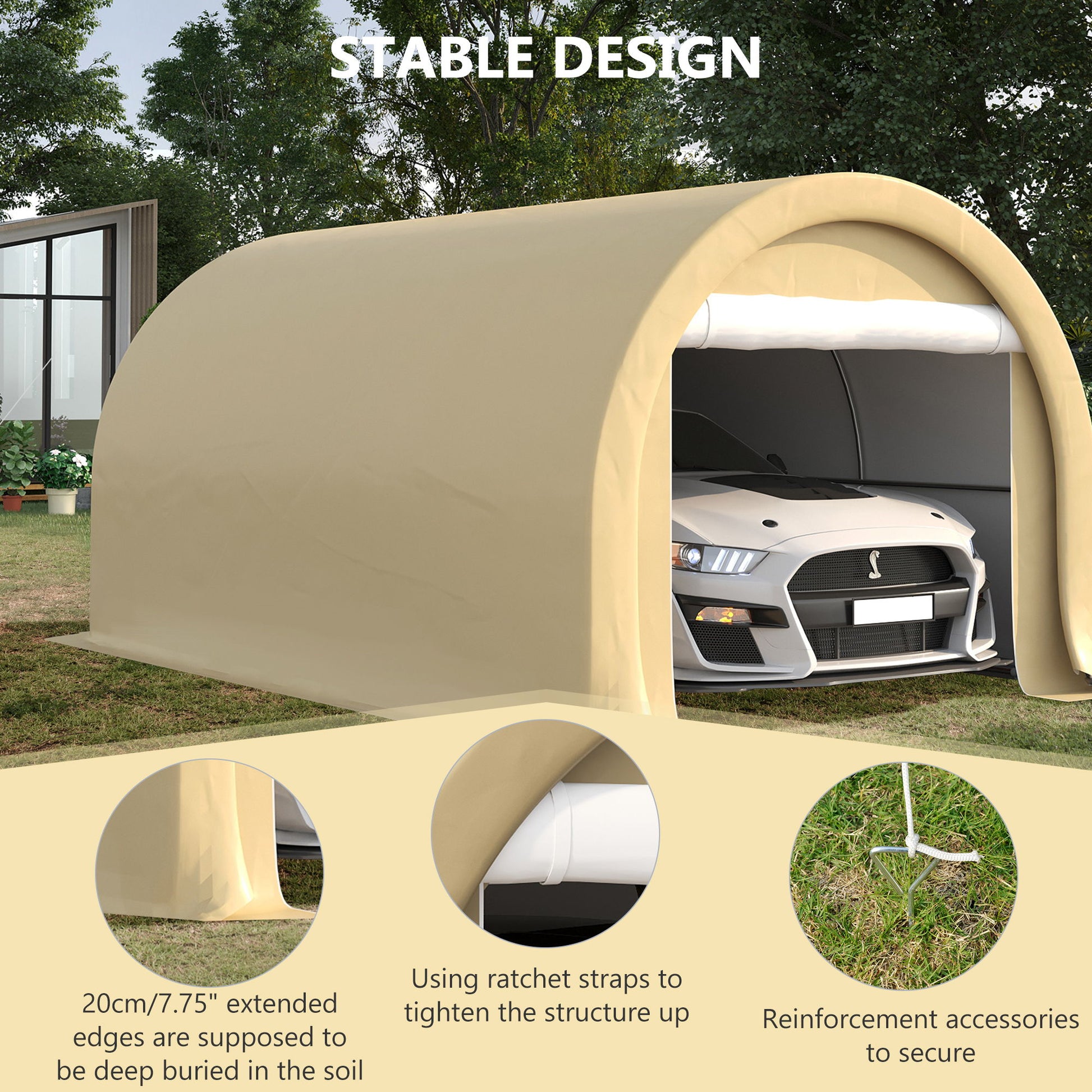 Outsunny - 10' x 16' Carport, Heavy Duty Portable Garage Storage Tent With Large Zippered Door, Anti-Uv Pe Canopy Cover For Car, Truck, Boat, Motorcycle, Bike, Garden Tools, Outdoor Work - Best Buy Furniture