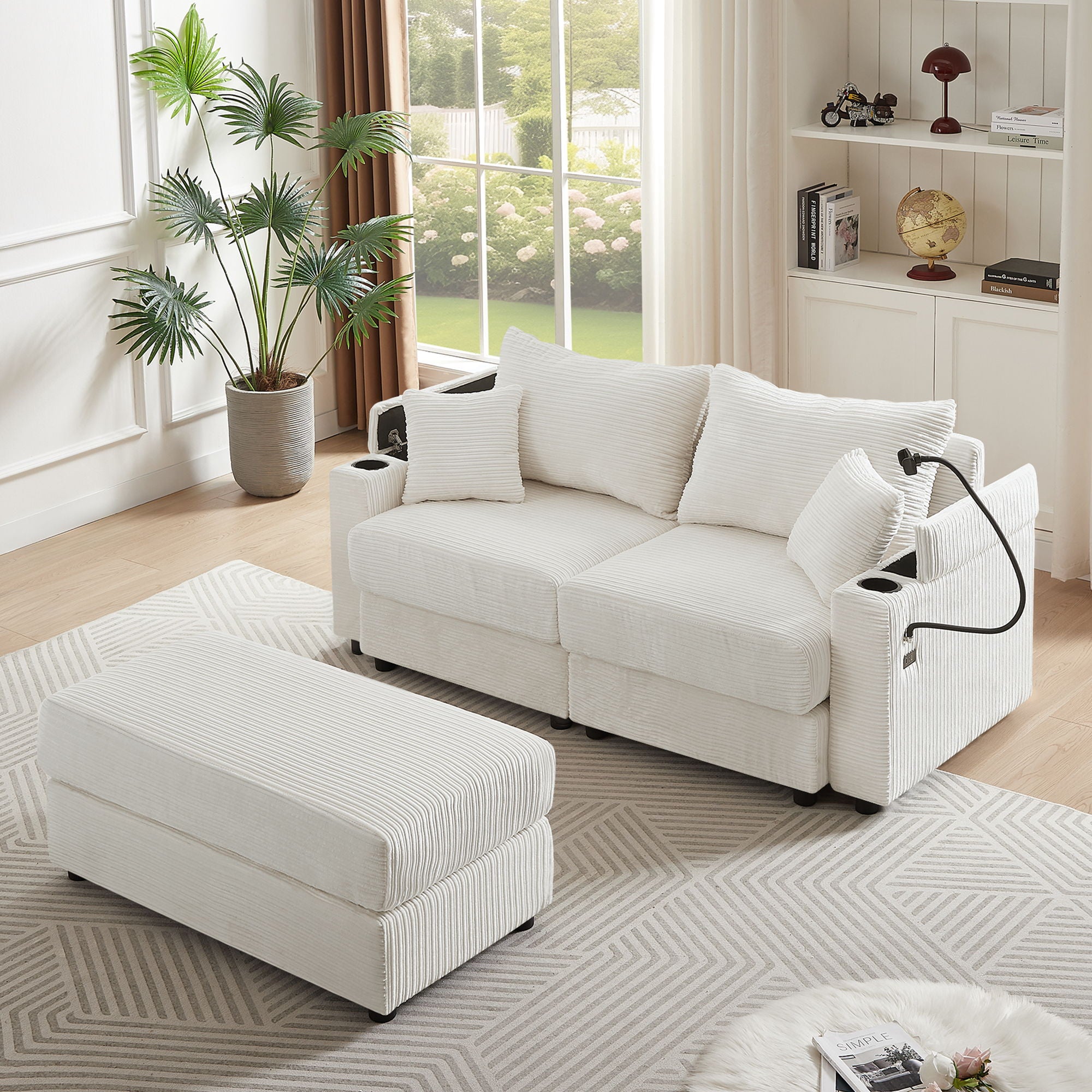 Modern Style Loveseat Sofa Sectional Sofa Couch With Storage Space, A Movable Ottoman, Two USB Ports, Two Cup Holders, A Phone Holder For Living Room - Best Buy Furniture