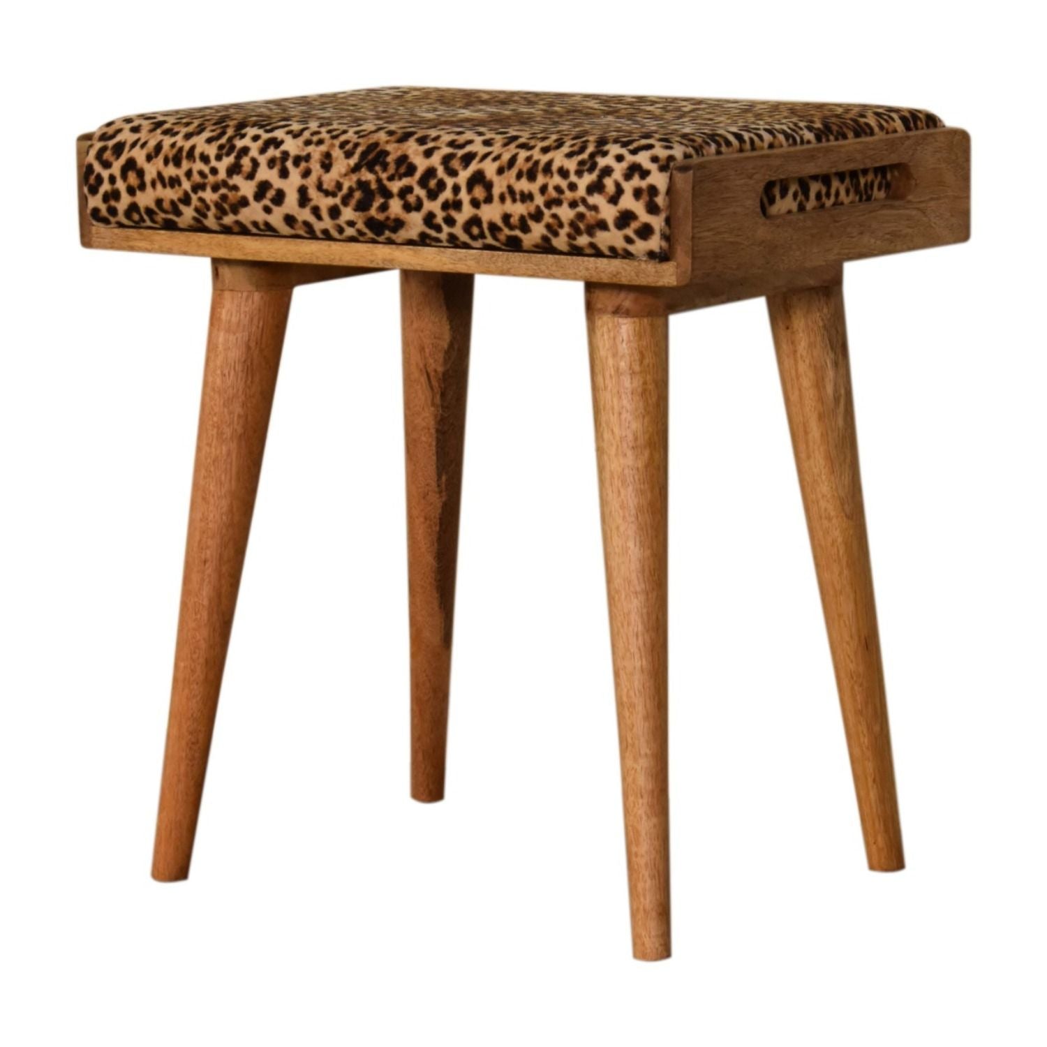 Leopard Velvet Tray Style Footstool - Brown Oak - Best Buy Furniture