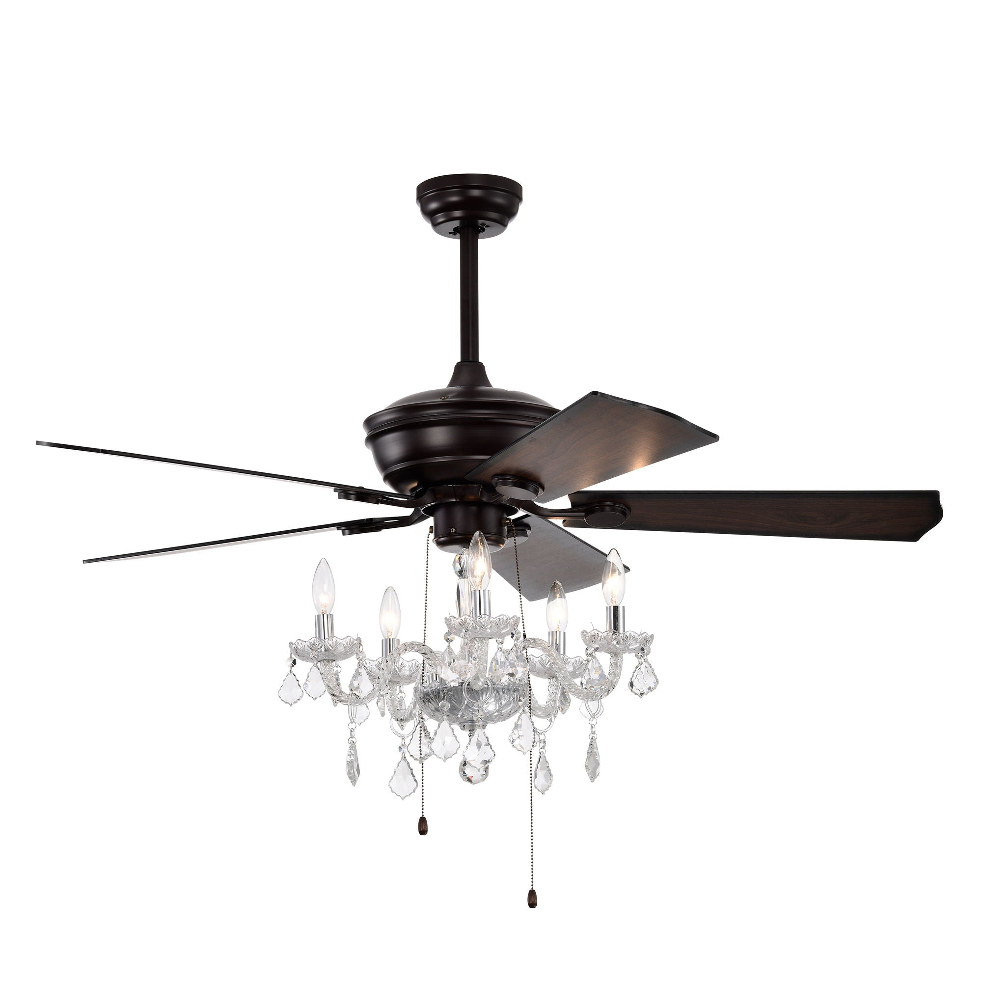 52" Crystal Shade Ceiling Fan Lamp, 3 Speed, 4 Timing, 5 Reversible Blades Crystal Ceiling Fan, 5 Pieces X E12 (No Include Bulb), Hand Pull Chain - Matte Black - Best Buy Furniture