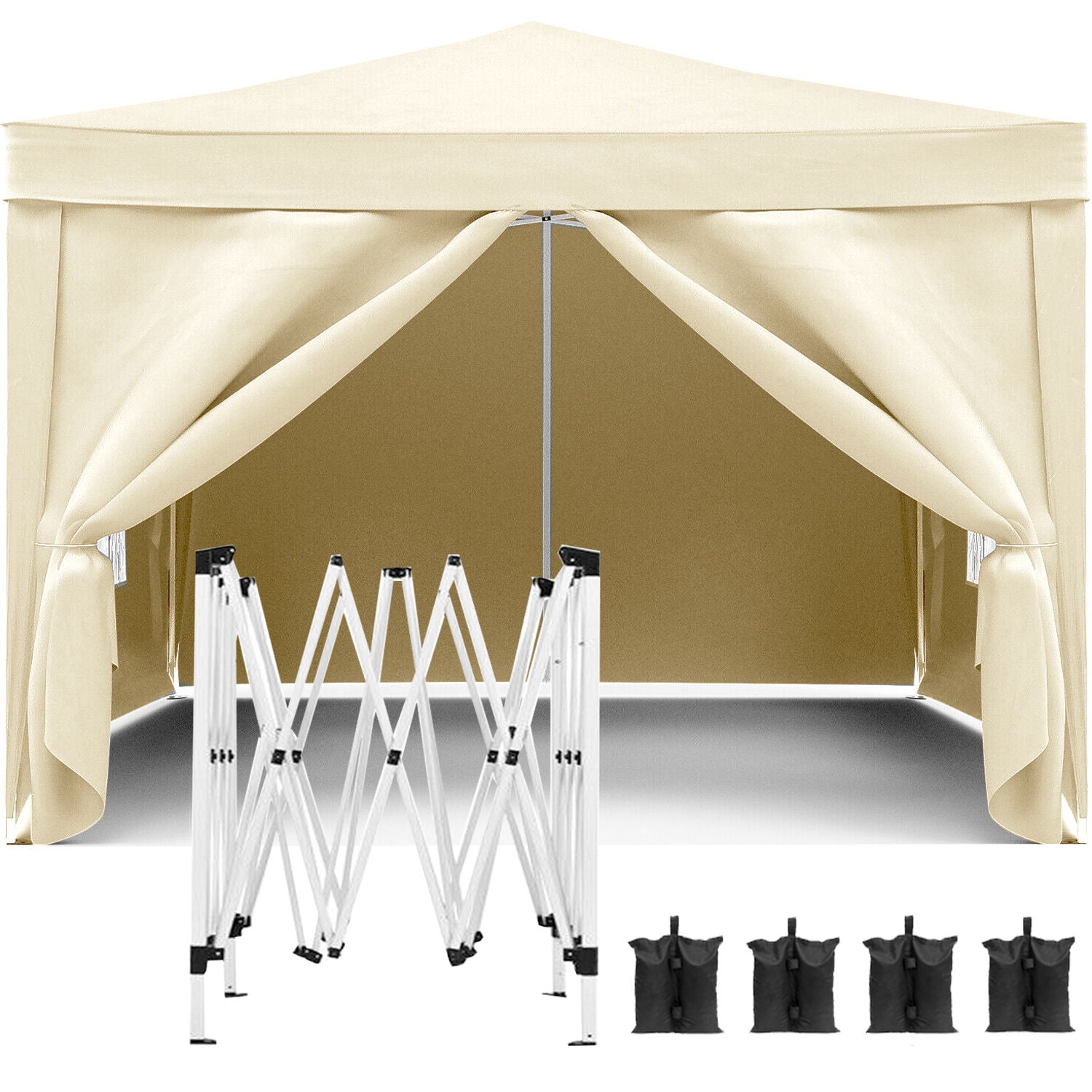 10'X10' Folding Canopy With 4 Removable Sidewalls Outdoor Event Shelter UPF 50+ Gazebo Portable Tents For Parties Beach Camping Wedding Ez Pop Up Canopy 4 Pieces Weight Bag + Carry Bag - Best Buy Furniture