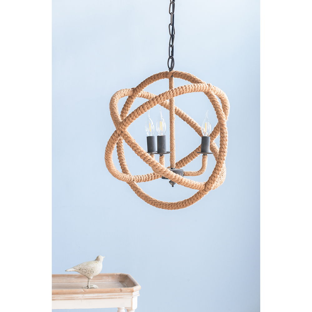 3 Light Farmhouse Chandelier, Rope Chandelier Globe Hanging Light Fixture With With Adjustable Chain For Kitchen, Bulb Not Included - Beige Brown - Best Buy Furniture