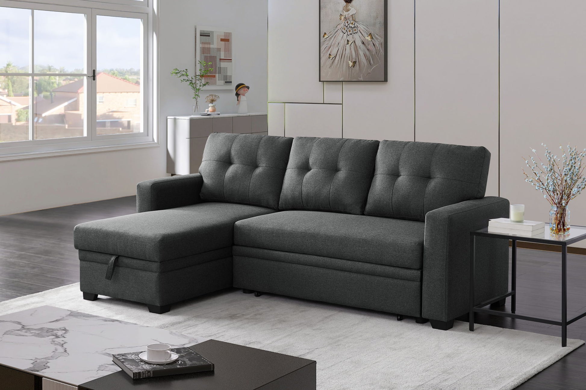 Upholstered Pull Out Sectional Sofa With Chaise - Best Buy Furniture