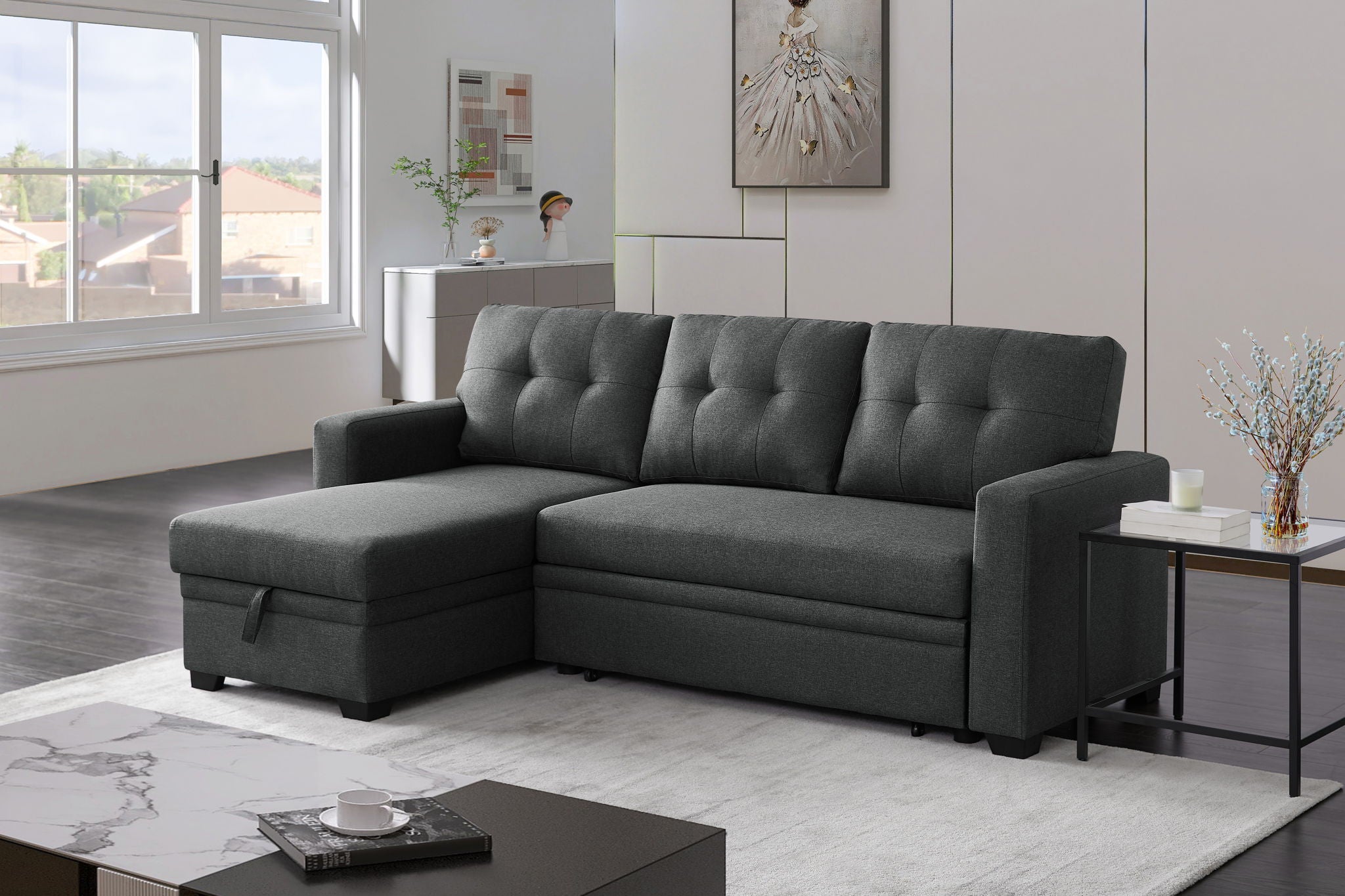 Upholstered Pull Out Sectional Sofa With Chaise - Best Buy Furniture