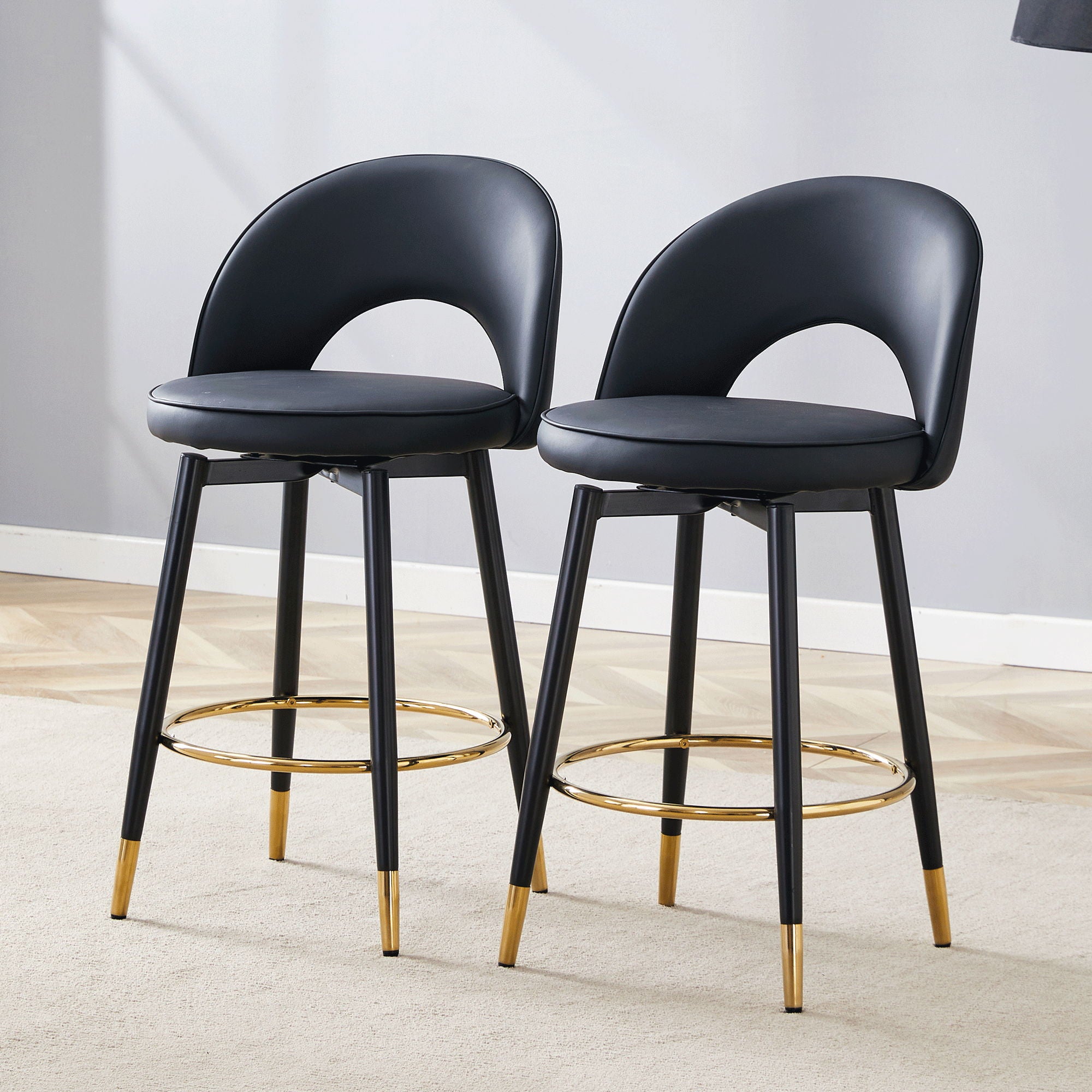 Modern Upholstered 360° Rotatable Bar Chair With Metal Legs For Dining Room (Set of 2) - Best Buy Furniture