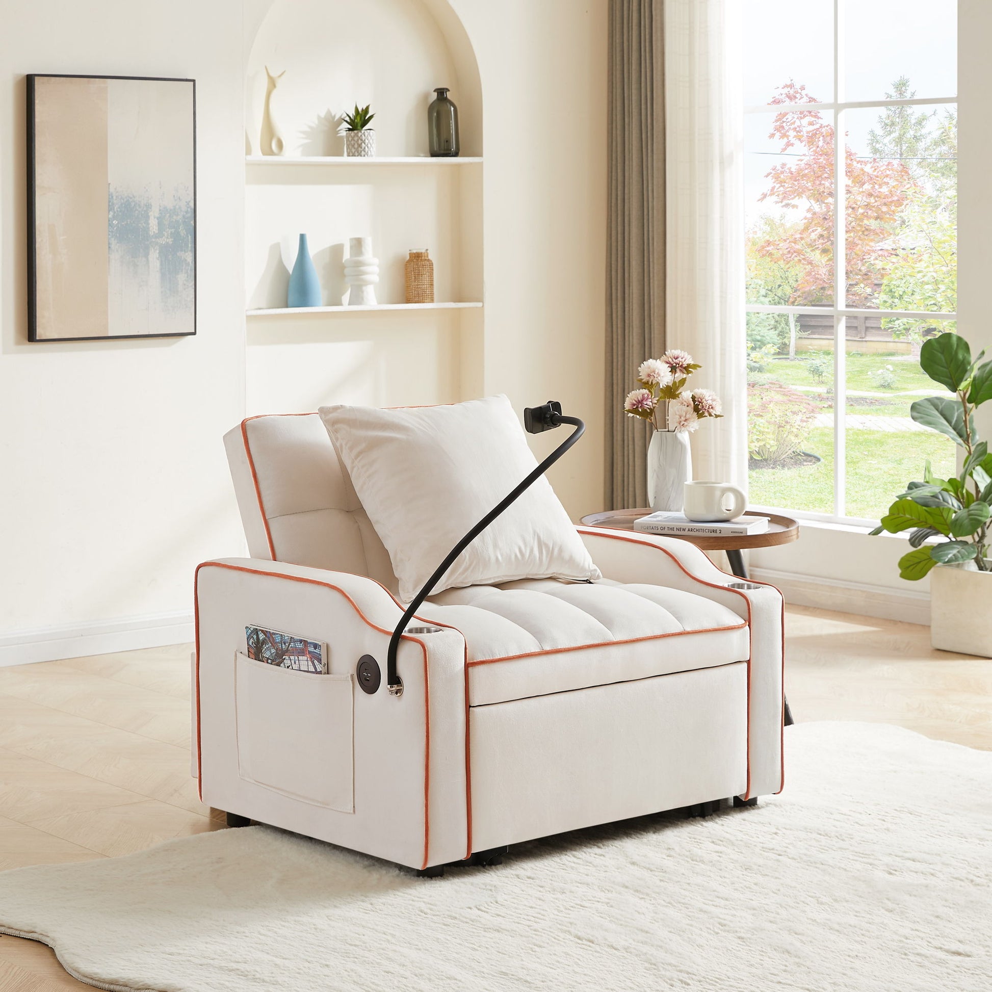 Convertible Velvet 3 In 1 Sofa Bed With Adjustable Sleeper Chair And Multi Pockets - Best Buy Furniture