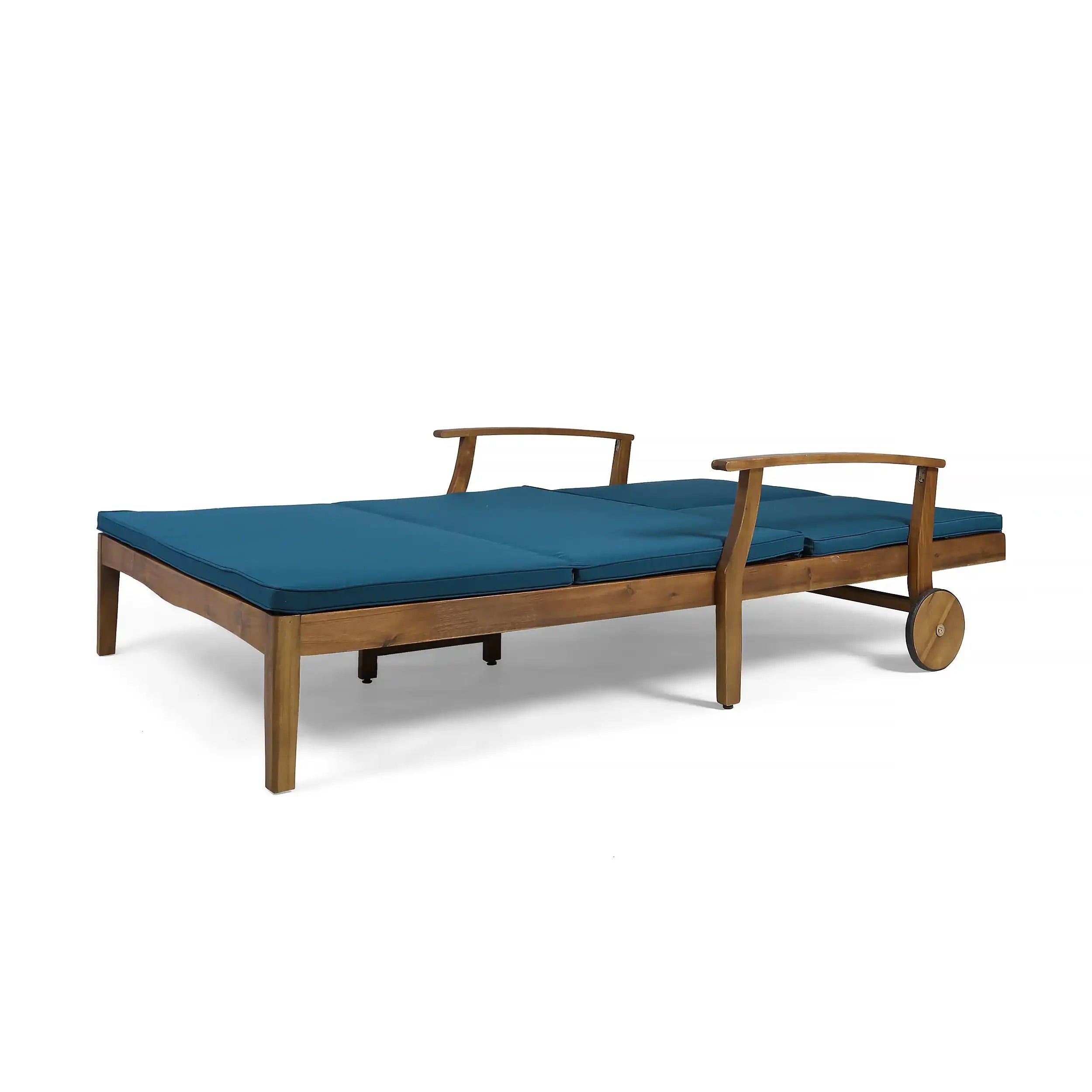 Etherealize Outdoor Adjustable Double Chaise Lounge with Water-Resistant Cushions, Teak and Blue - Best Buy Furniture