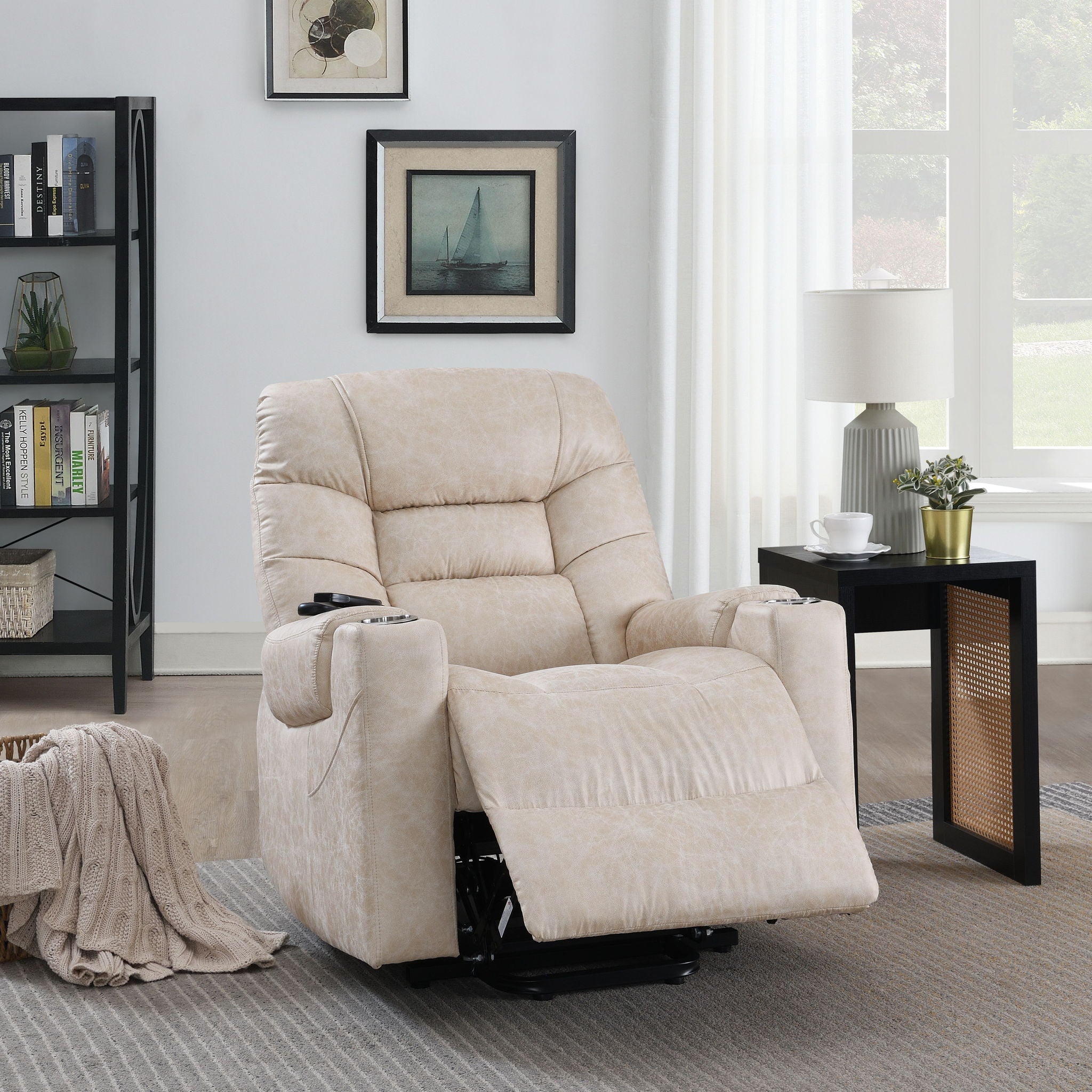 Nairi - Leather Aire Power Motion Recliner With Lift Heating Massage Function - Ivory - Best Buy Furniture