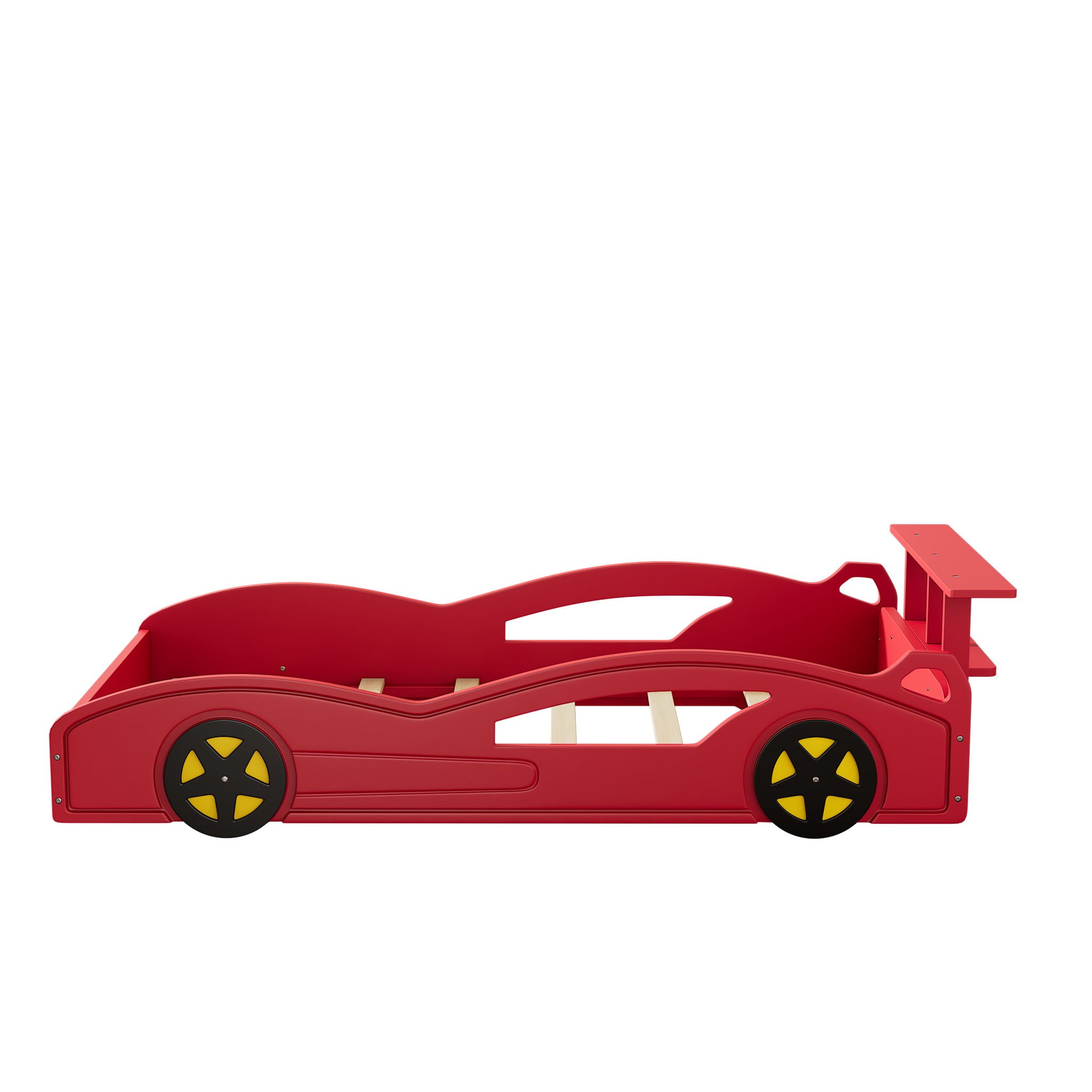Wooden Race Car Bed, Car Shaped Platform Twin Bed With Wheels For Teens - Best Buy Furniture
