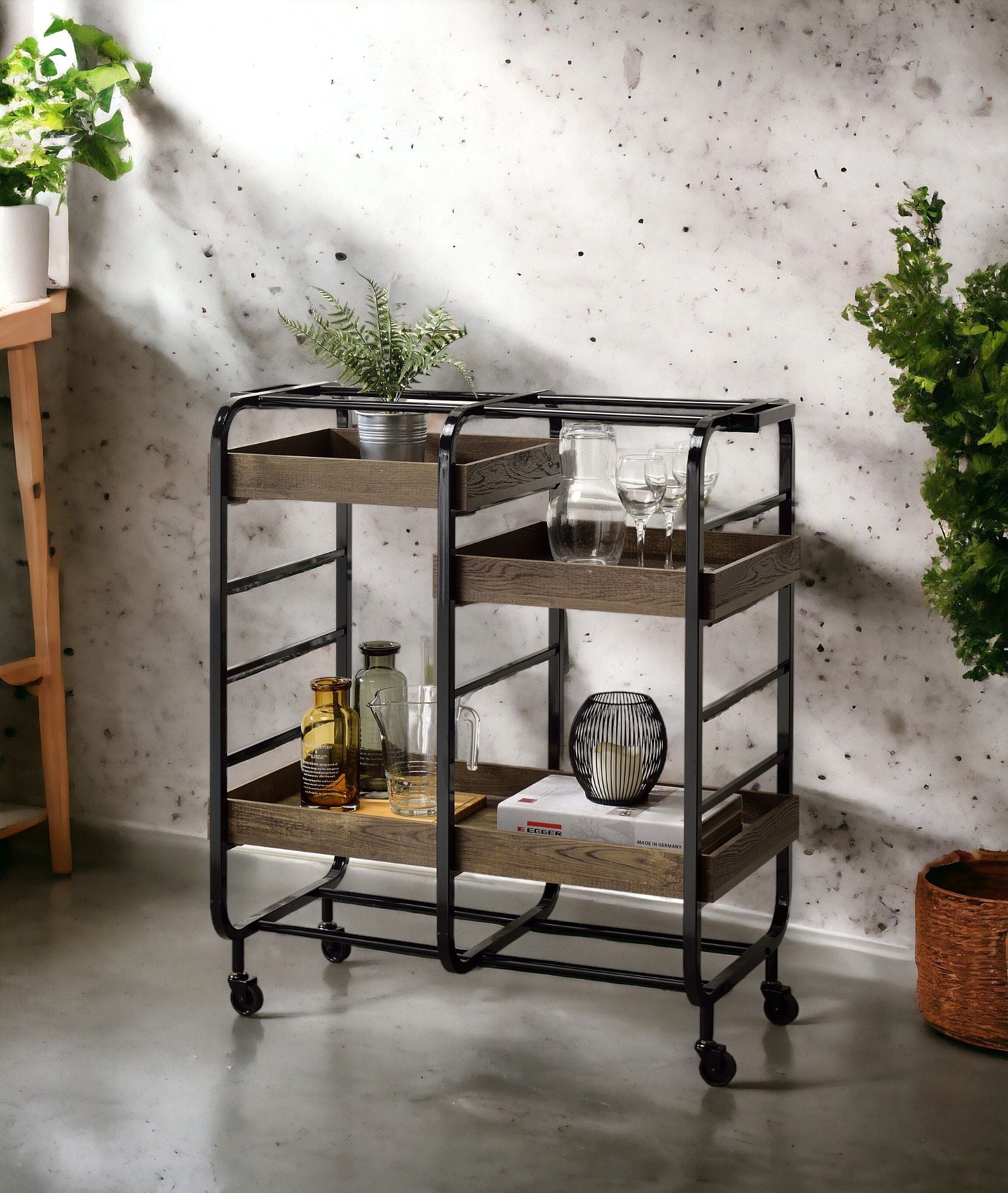 Vorrik - Serving Cart - Black / Walnut - Best Buy Furniture