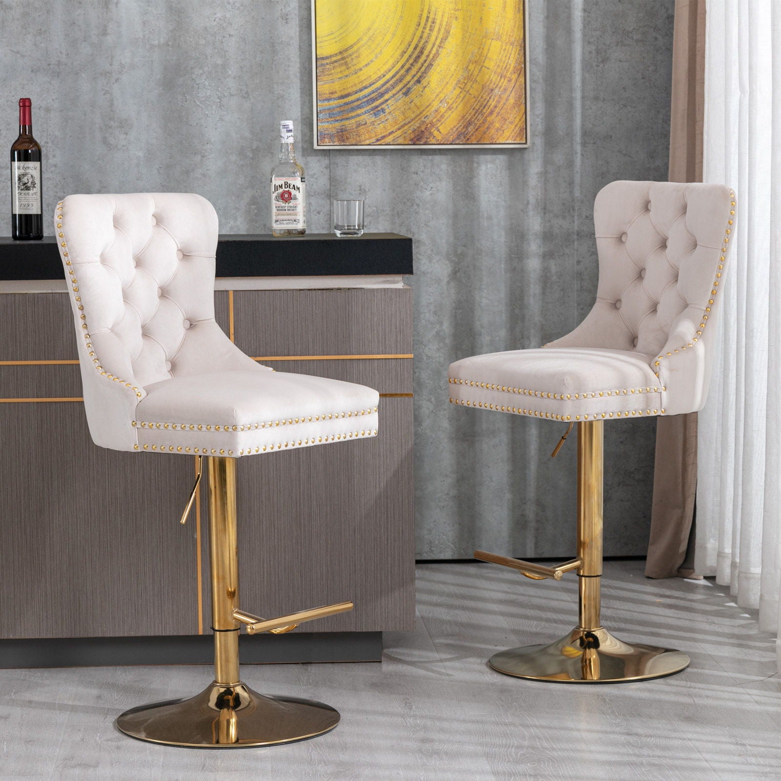 Thick Golden Swivel Velvet Barstools Adjusatble Seat Height From 25-33", Modern Upholstered Bar Stools With Backs Comfortable Tufted For Home Pub And Kitchen Island (Set of 2) - Best Buy Furniture