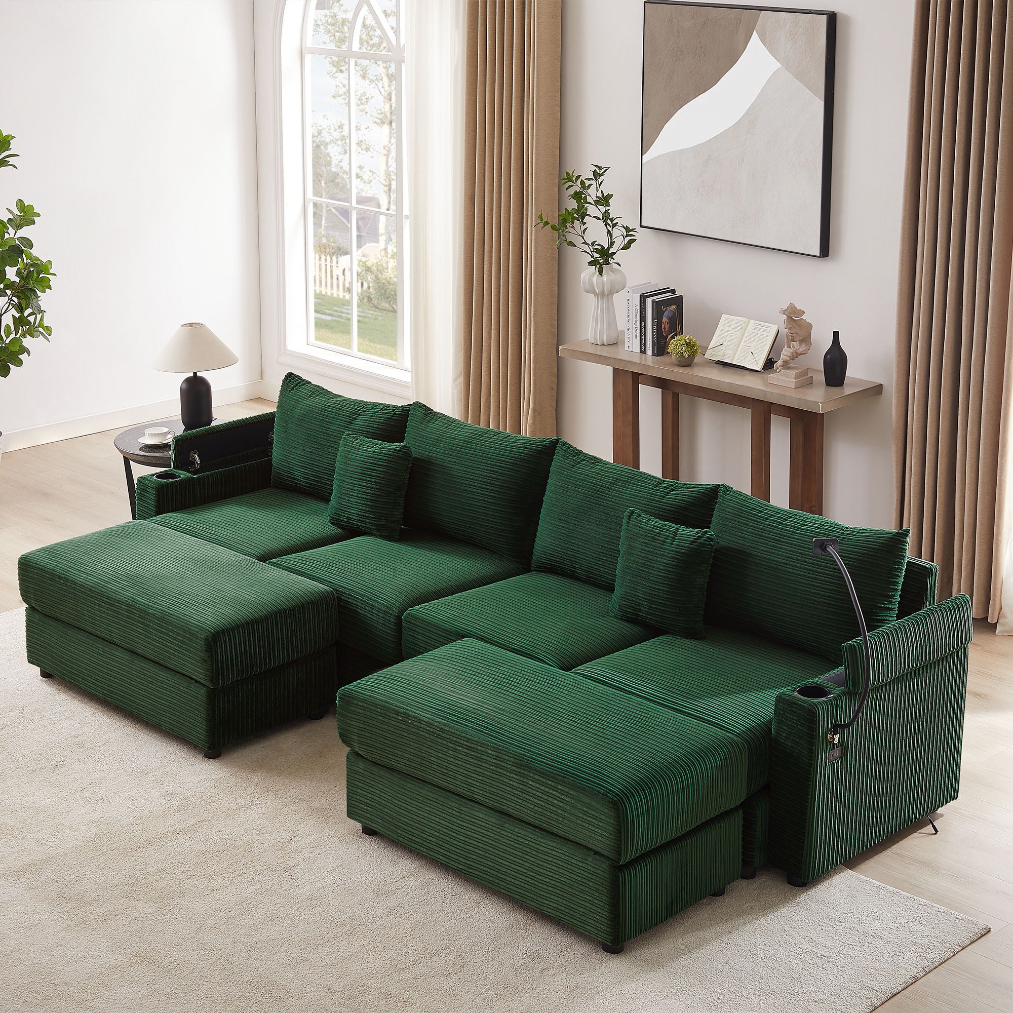 Modern Style Loveseat Sofa Sectional Sofa Couch With Storage Space, A Movable Ottoman, Two USB Ports, Two Cup Holders, A Phone Holder For Living Room - Best Buy Furniture