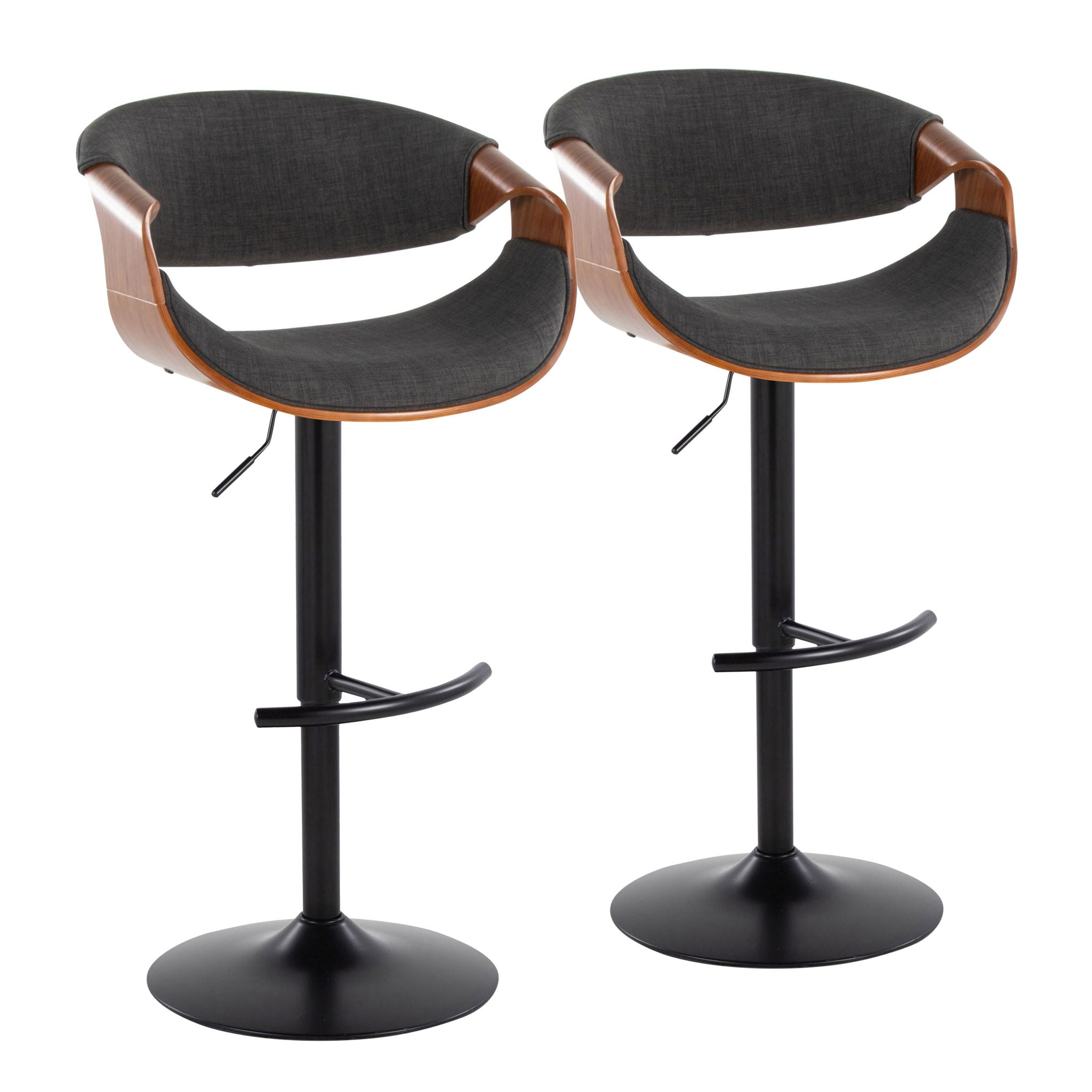 Curvo - Mid Century Modern Adjustable Barstool With Swivel & Rounded T Footrest (Set of 2) - Best Buy Furniture