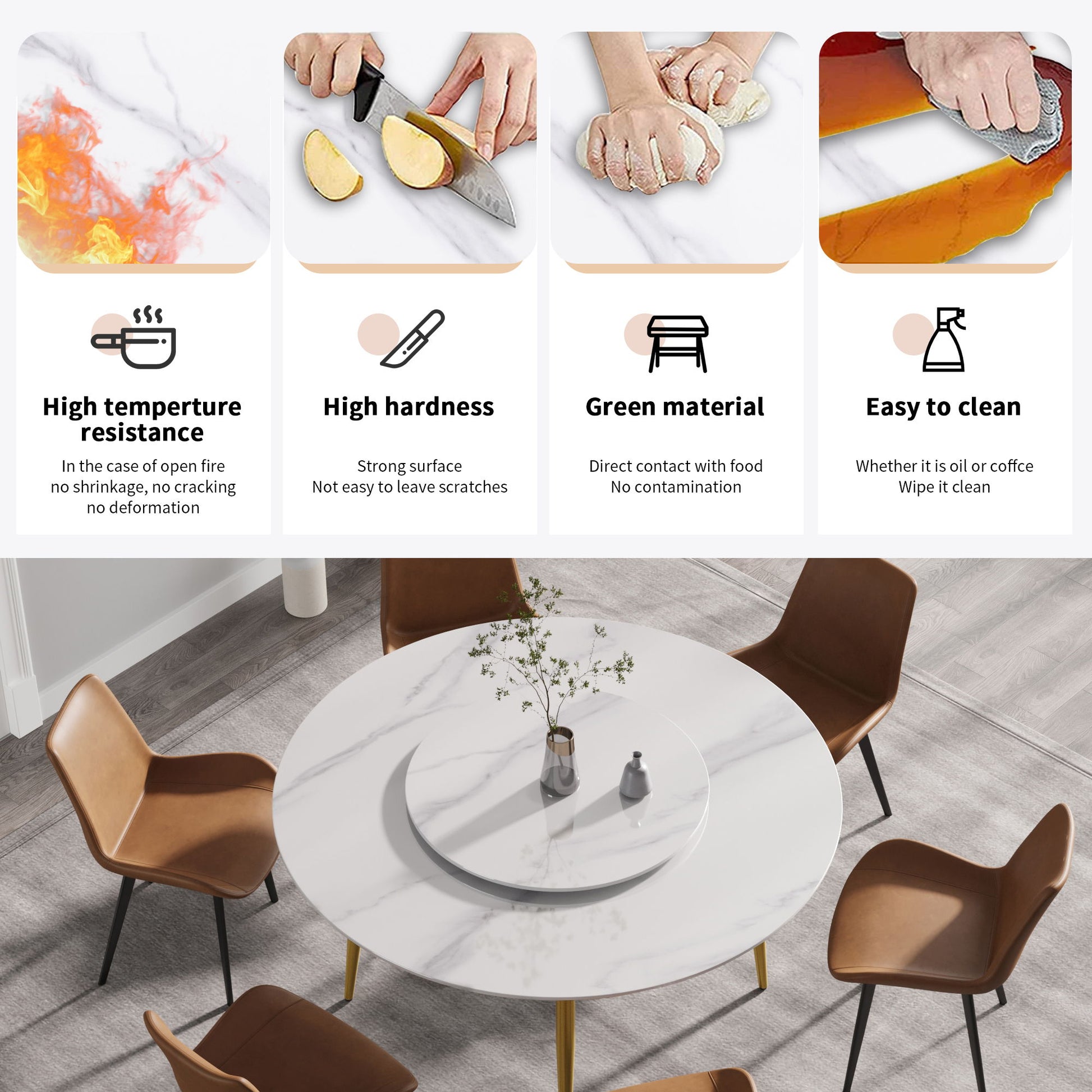 Modern Artificial Stone Round Dining Table, Can Accommodate 6 People Artificial Stone Turntable - White - Best Buy Furniture