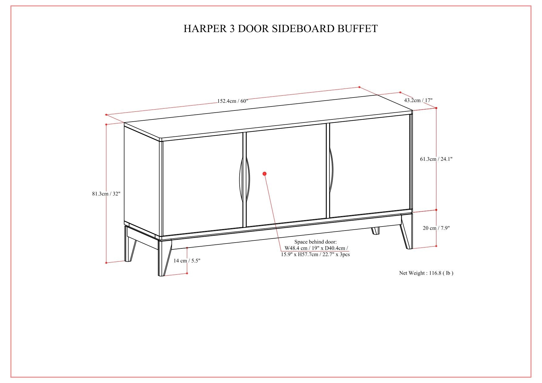 Harper - 3 Door Sideboard Buffet / Storage Cabinet - Walnut Brown - Best Buy Furniture