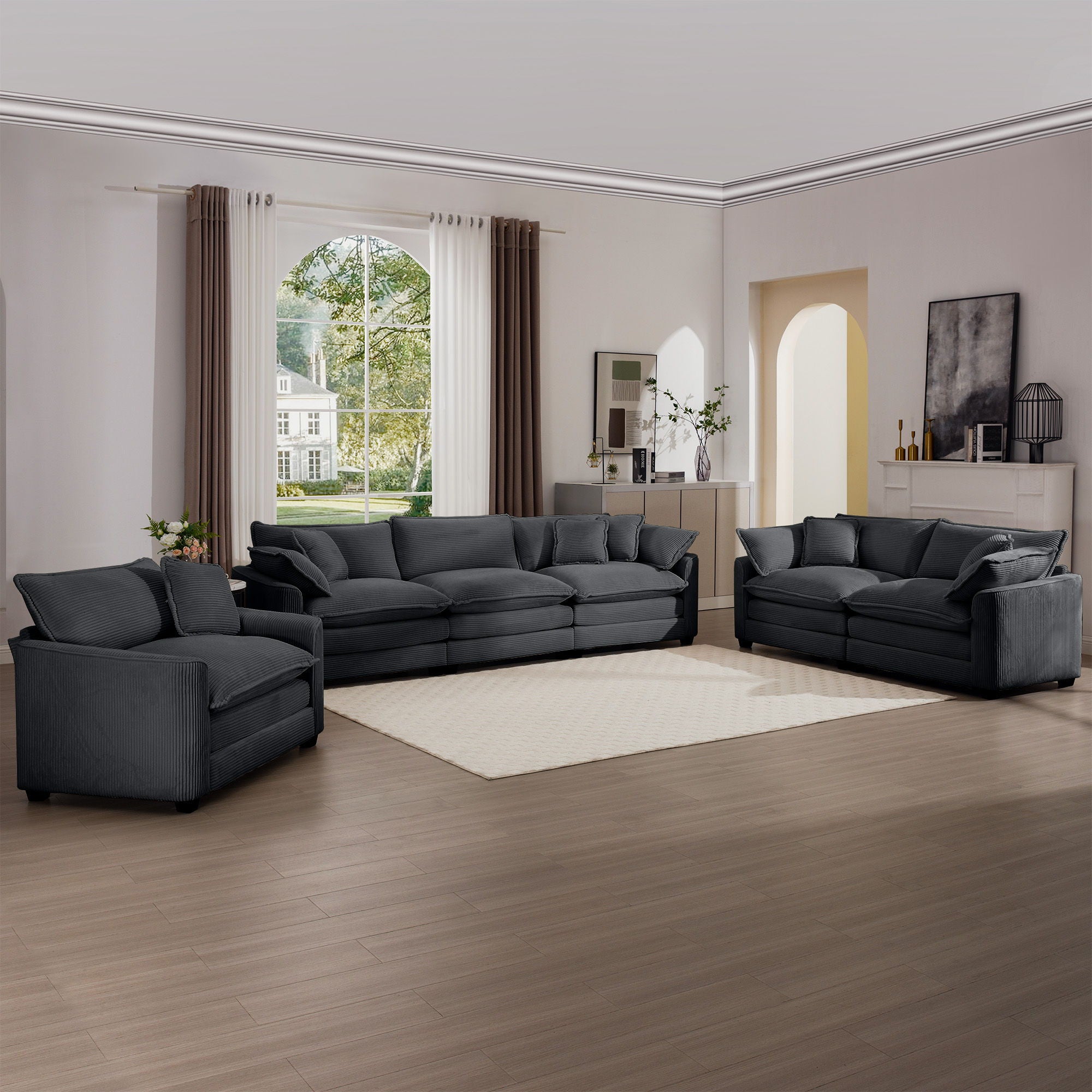 Elegant Corduroy Oversized Sectional Sofa Set With Deep Seats And Flexible Layout - Best Buy Furniture