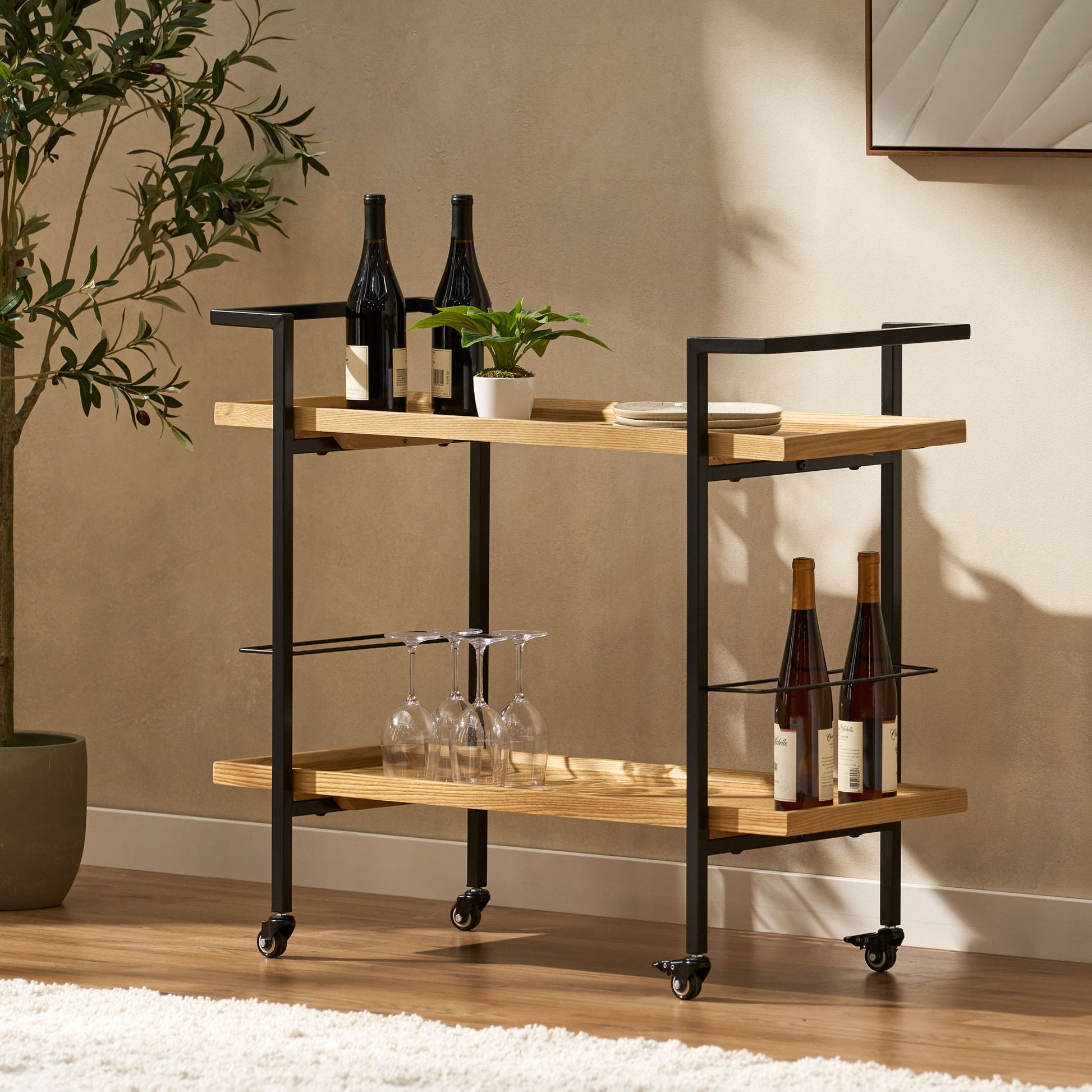 Modern Industrial Bar Cart With Shelving And Casters - Best Buy Furniture