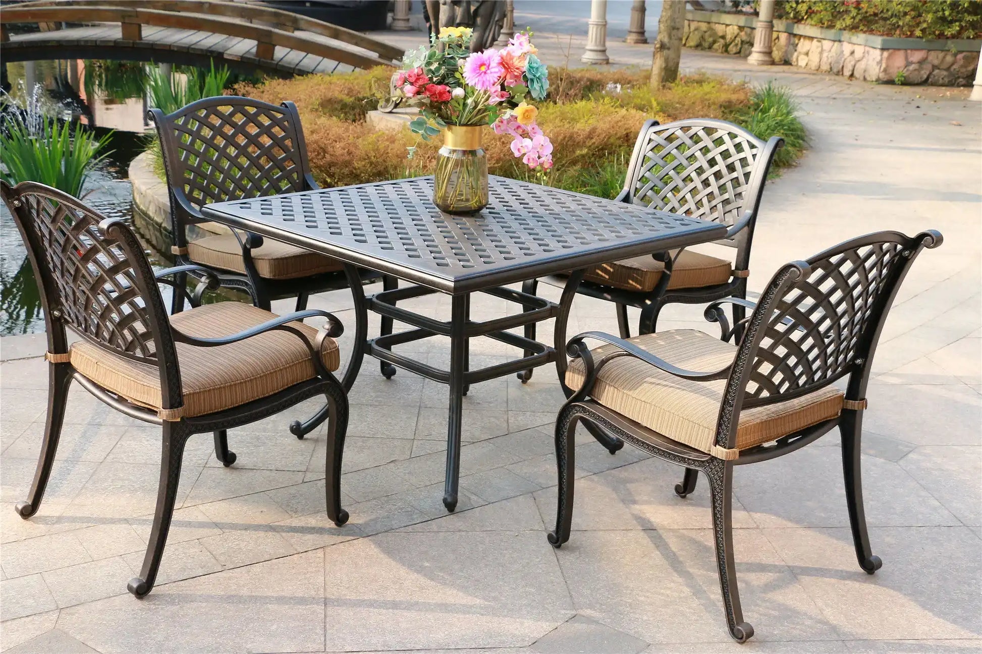 Square 4 Person 43.19" Long Aluminum Dining Set With Cushions - Best Buy Furniture
