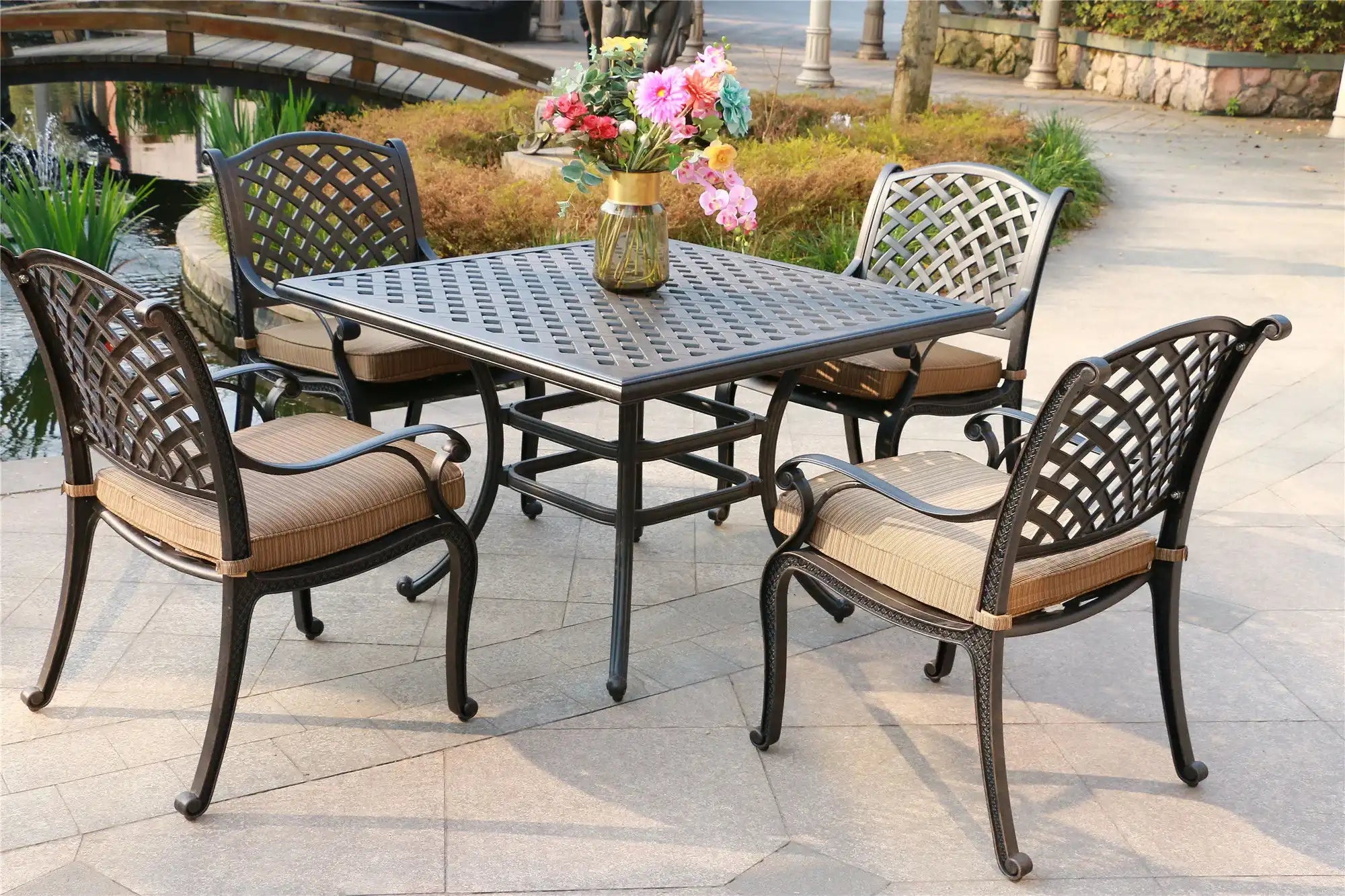 Square 4 Person 43.19" Long Aluminum Dining Set With Cushions - Best Buy Furniture