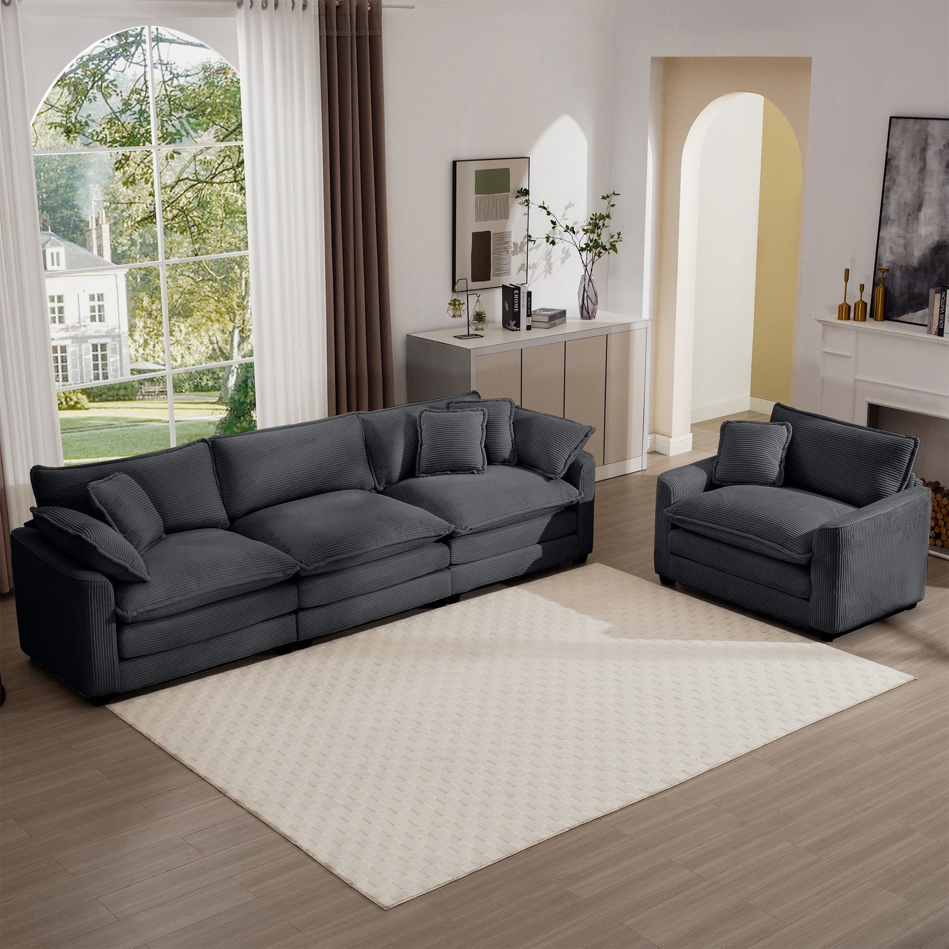 Elegant Corduroy Oversized Sectional Sofa Set With Deep Seats And Flexible Layout - Best Buy Furniture