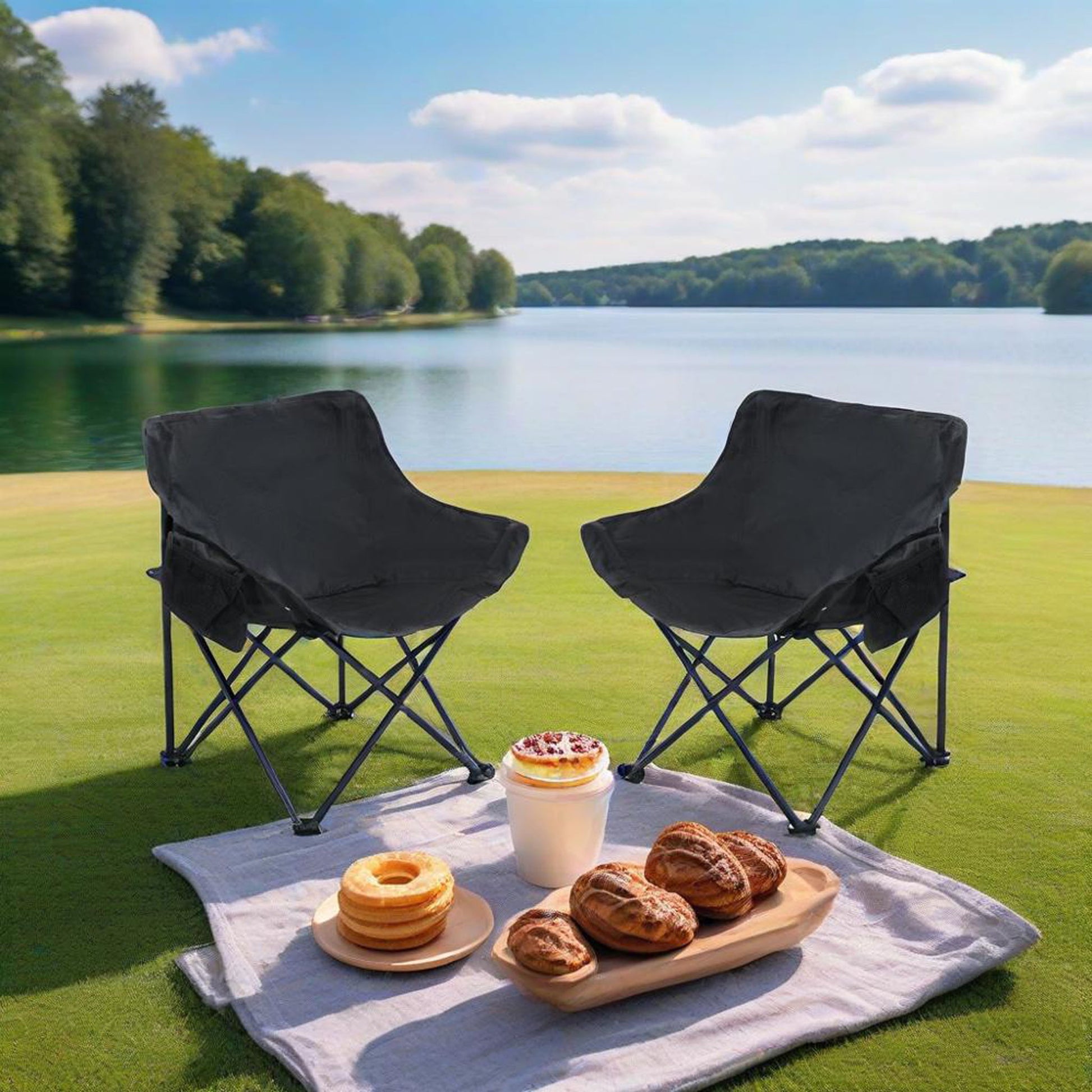 2 Pieces Outdoor Camping Chairs Folding / Portable, Comfortable Seating, Durable Steel Fram - Best Buy Furniture