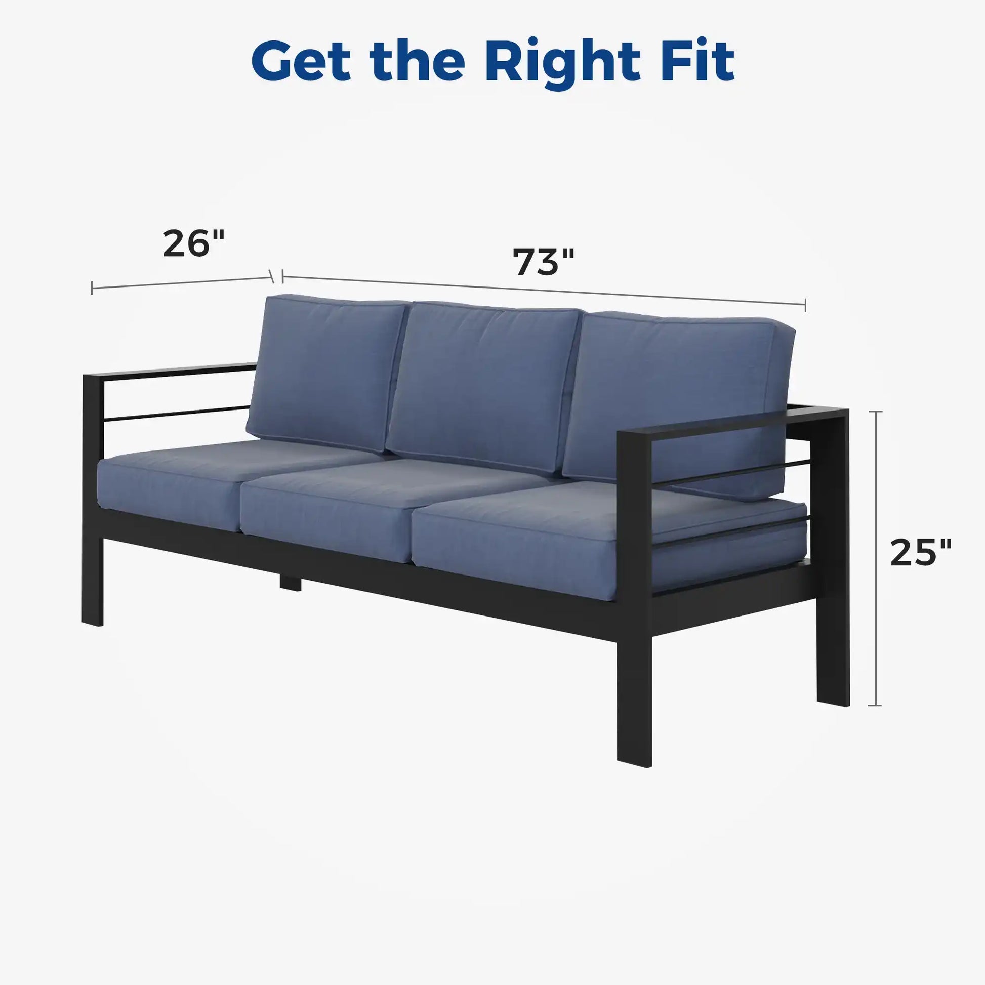 3-Seater Aluminum Patio Sofa, All-Weather Outdoor Couch, Blue Cushion - Best Buy Furniture